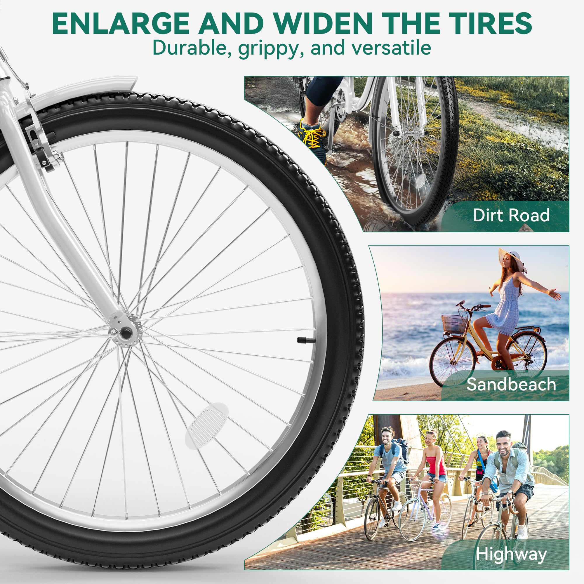 YITAHOME 24 & 26 Inch Beach Cruiser Bike for Adults - 7 Speed & Single Speed Commuting Bicycle with Step-Through Frame, Steel Construction & Full Fenders - Perfect for Beach Rides, City Commuting & Leisure Cycling