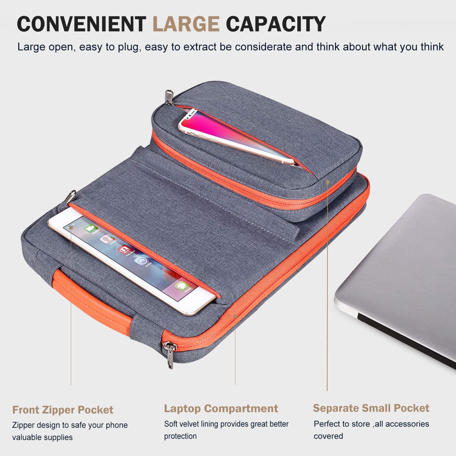 Voova 13-14 Inch Laptop Sleeve Case with Detachable Organizer Pouch - 360° Protective Cover for MacBook Air 13 M1/M2 (2020-2022), MacBook Pro 13/14, Chromebook 14 - Dark Grey | Perfect for Work, Travel & School