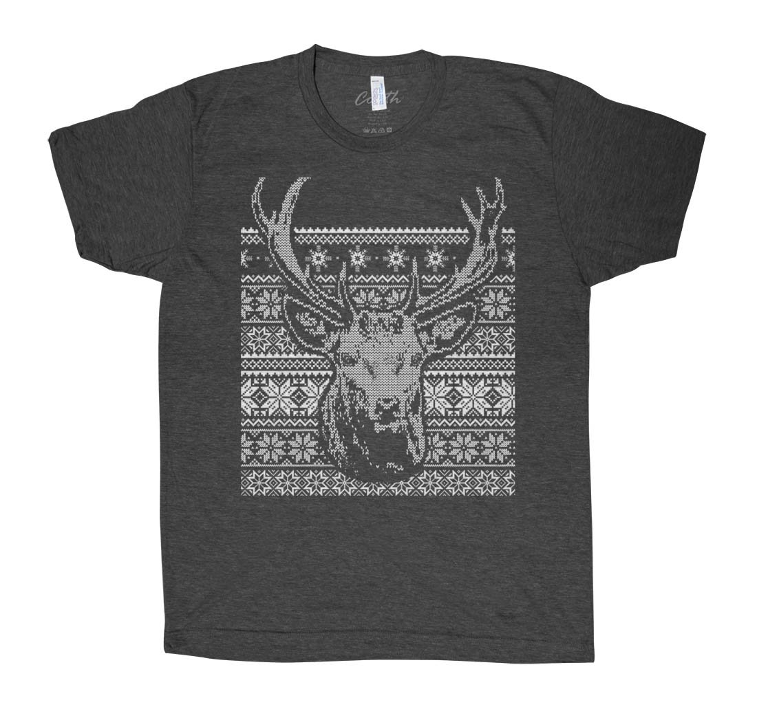 Men's Christmas Deer Graphic T-Shirt - American Apparel Style Holiday Tee for Festive Parties & Family Gatherings