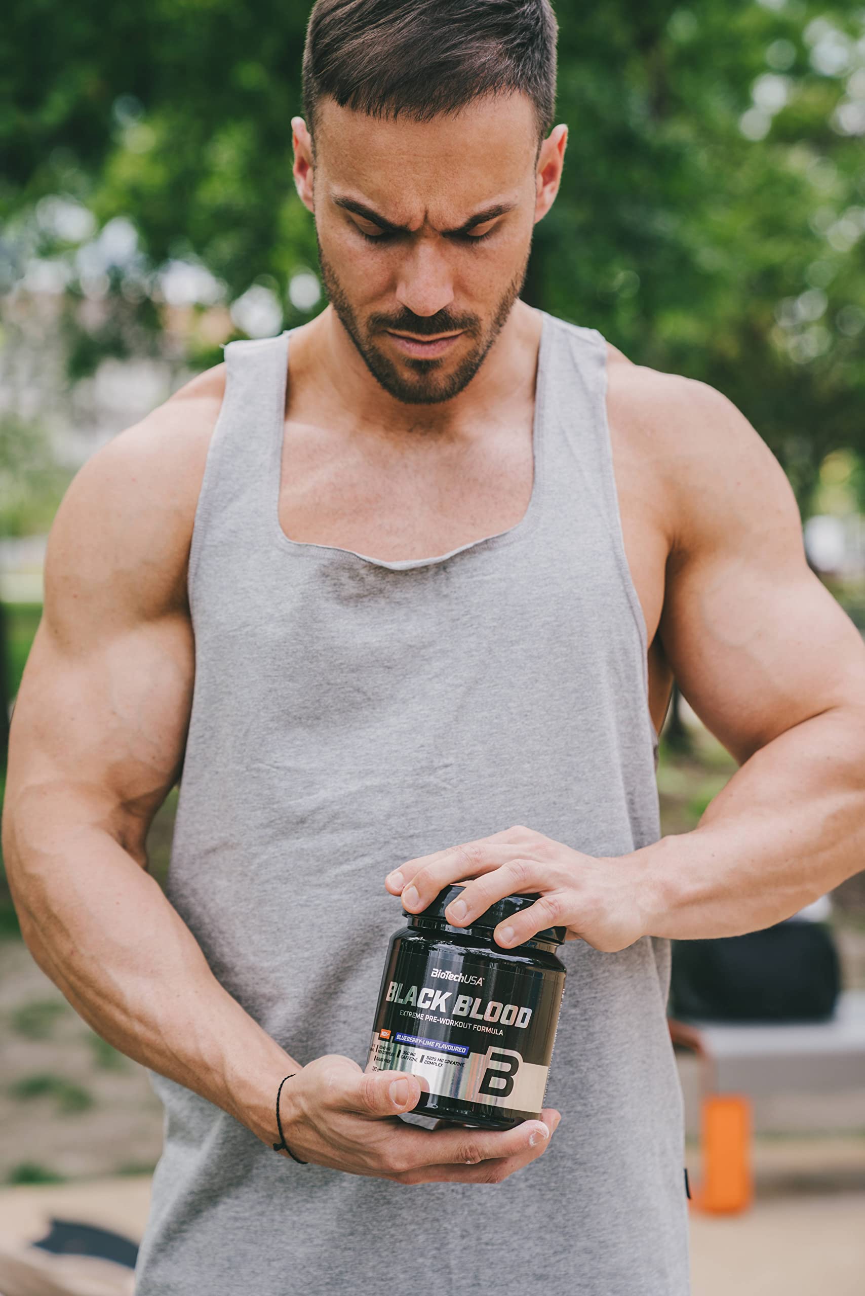 BioTechUSA Black Blood NOX+ Pre-Workout Supplement - Tropical Fruit Flavor, 330g (EAN 5999076232369) | Energy Booster for Gym & Fitness Training | Muscle Performance Enhancer