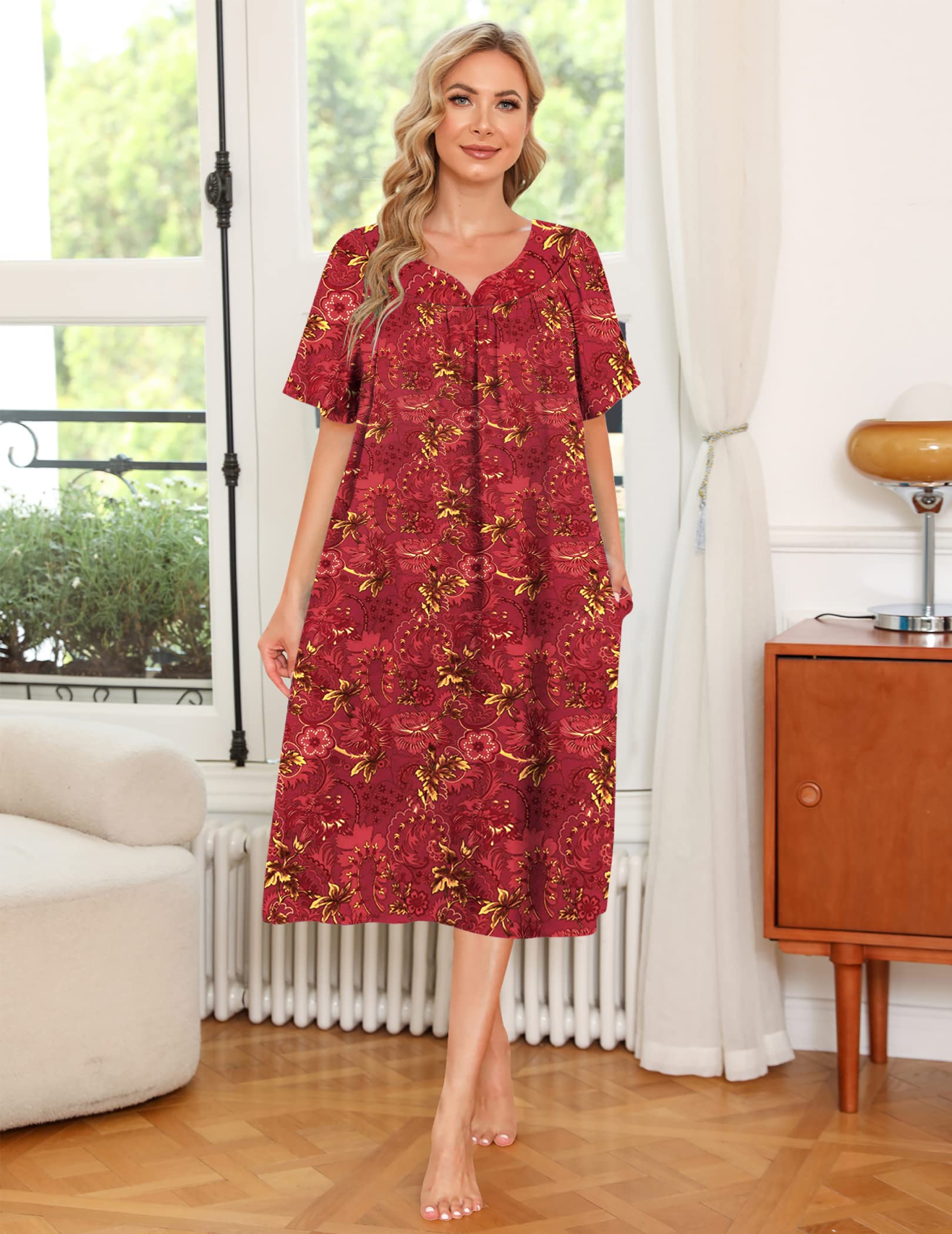 Ekouaer Women's Comfortable House Dress with Pockets - Soft Lounge Dress for Relaxing at Home, Running Errands & Casual Outings