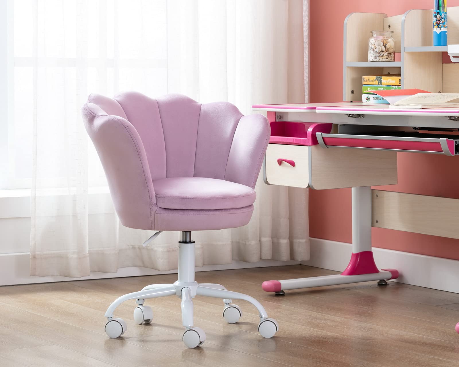 CIMOTA Adjustable Velvet Kids Desk Chair - Light Purple Swivel Shell Vanity Chair for Girls, Ergonomic Study & Computer Chair for Bedroom or Playroom | Perfect for Homework, Gaming & Reading