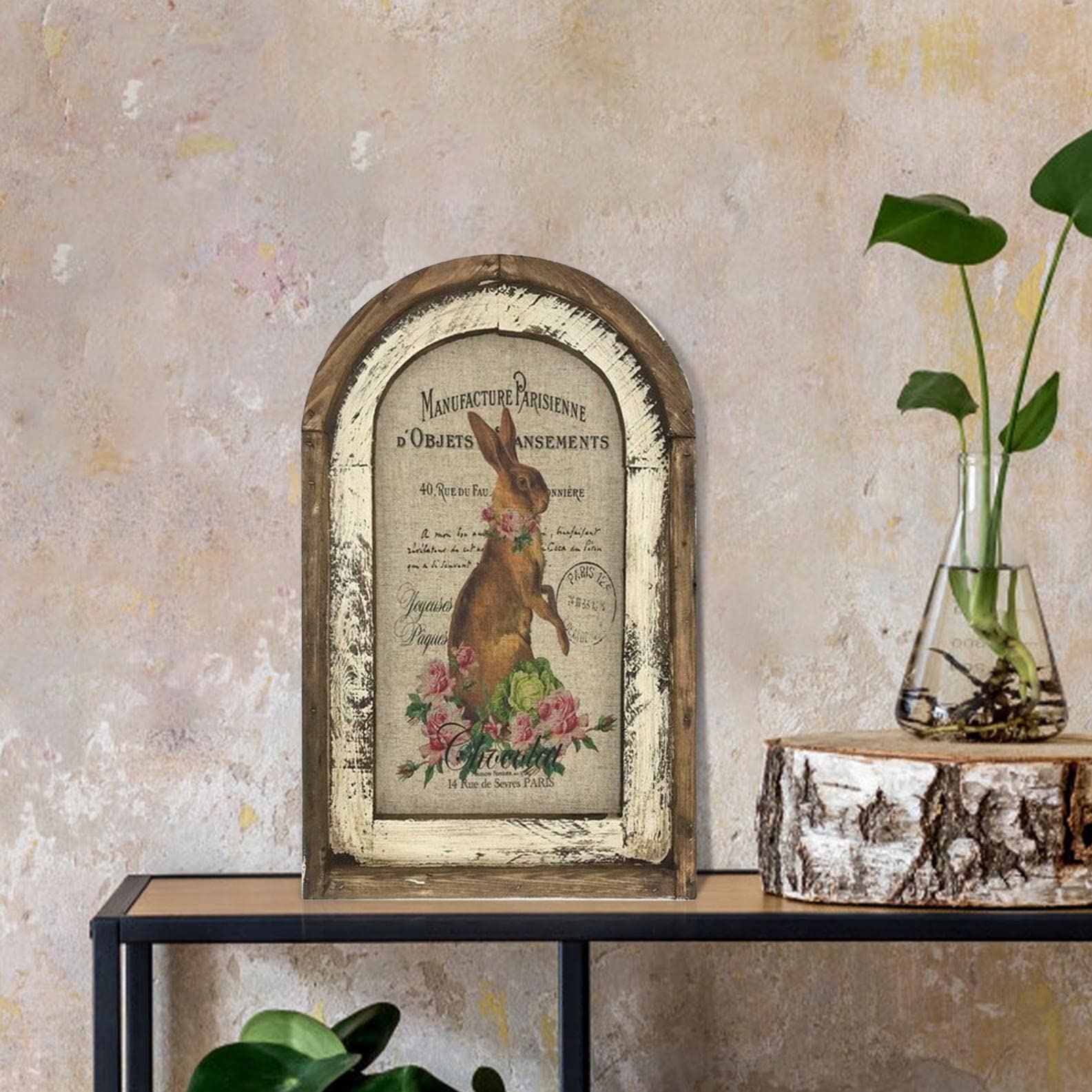 Rabbit Sunflower Wall Art - Rustic Farmhouse Decor Painting for Living Room, Dining Room, Office & Bar | Vintage Home Ornament & Gift Idea for Housewarming