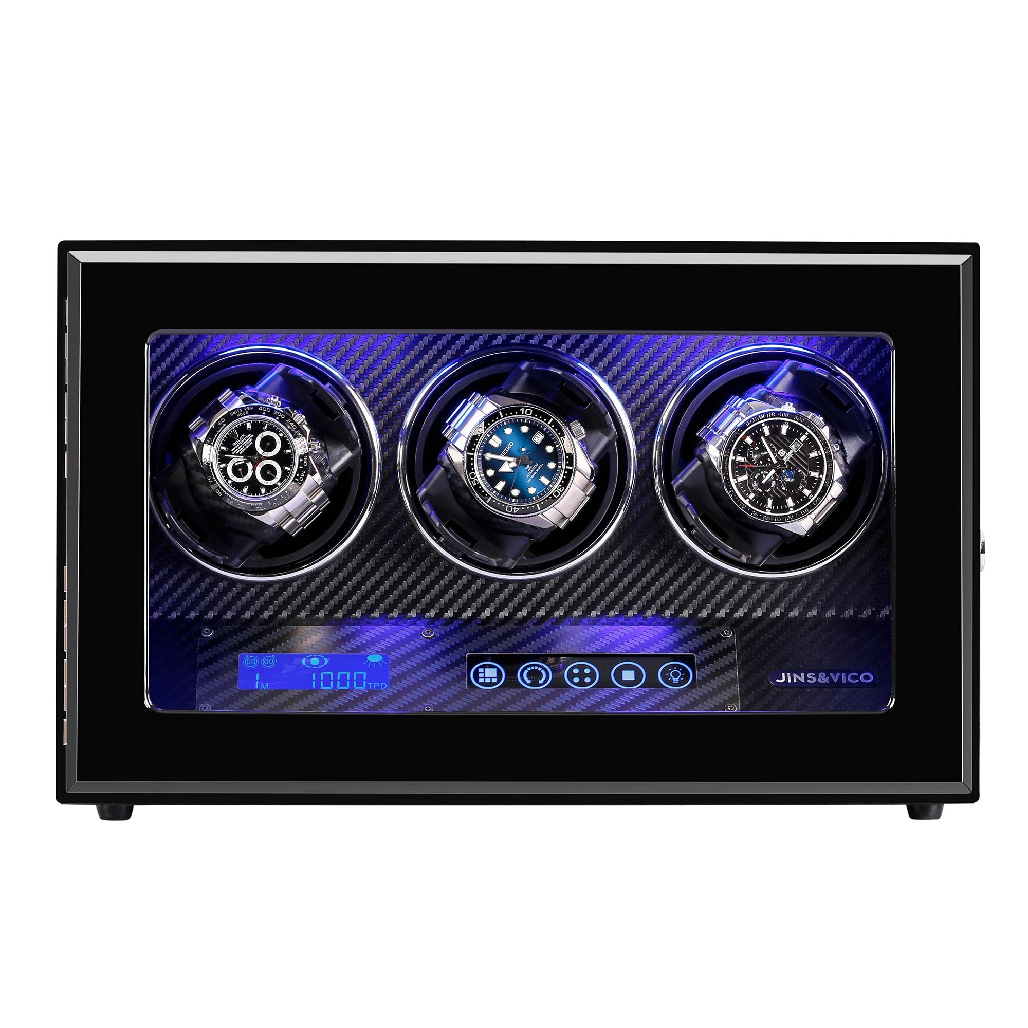 Luxury Automatic Watch Winder with Japanese Mabuchi Motor - LCD Touchscreen Control, Carbon Fiber Exterior & Adjustable Watch Pillows | Perfect for Rolex, Omega & Automatic Watch Collections | Home Office & Travel Use