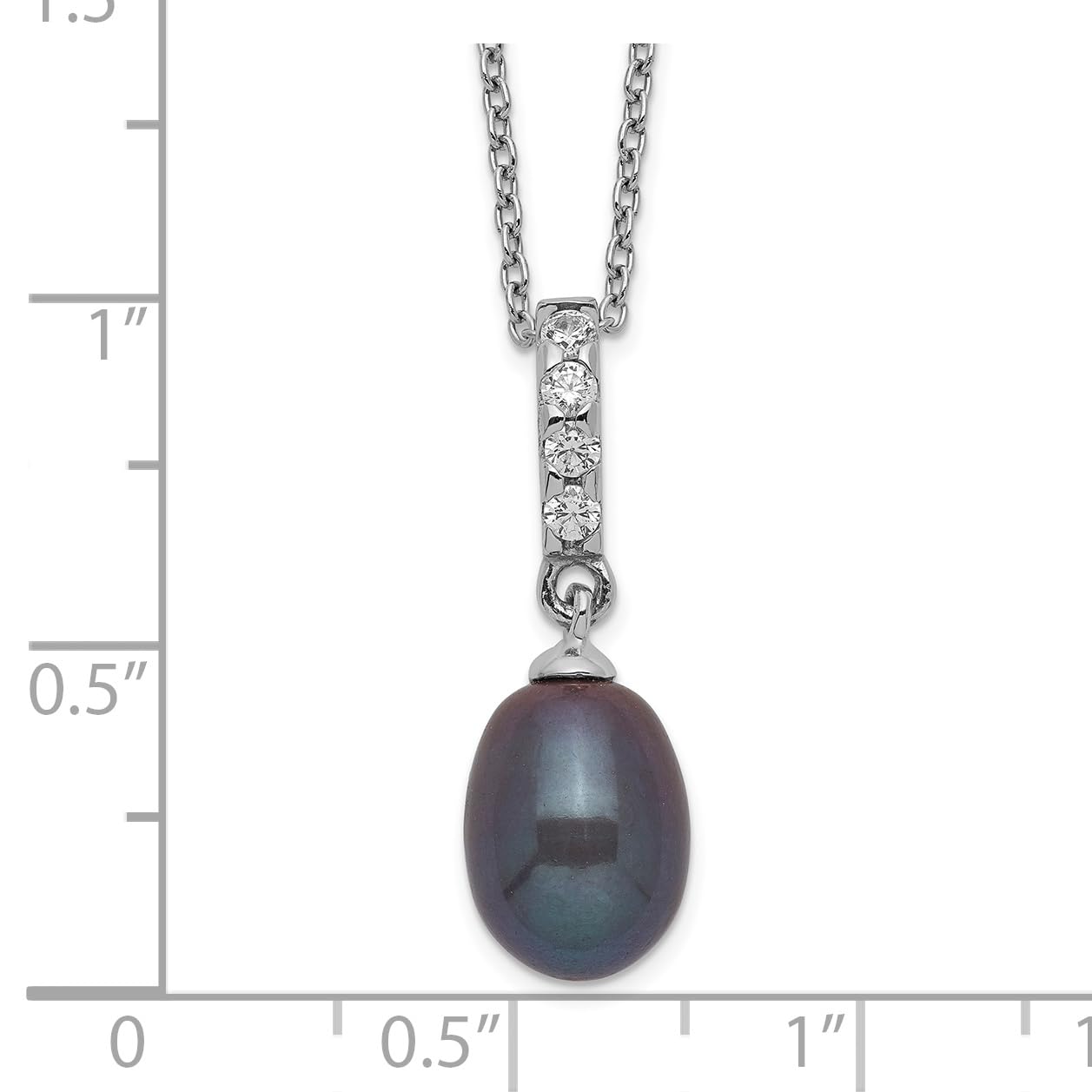Elegant Sterling Silver Black FWC Pearl & CZ Necklace with Rhod-plat Finish | 8-9mm Pearl Size | Perfect for Weddings, Parties & Special Occasions