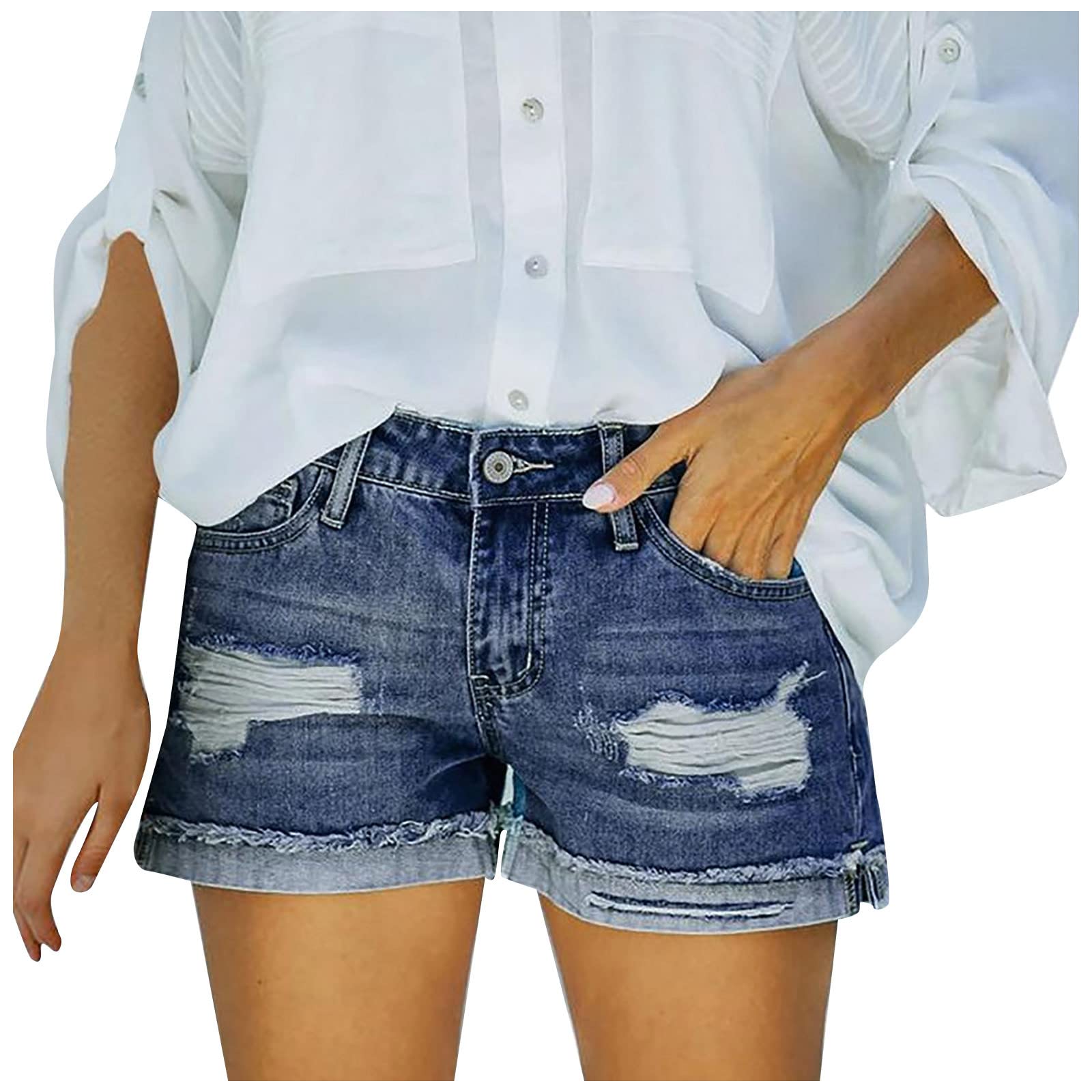Women's High Waisted Bermuda Shorts - Bell Bottom Jeans for Casual Outings