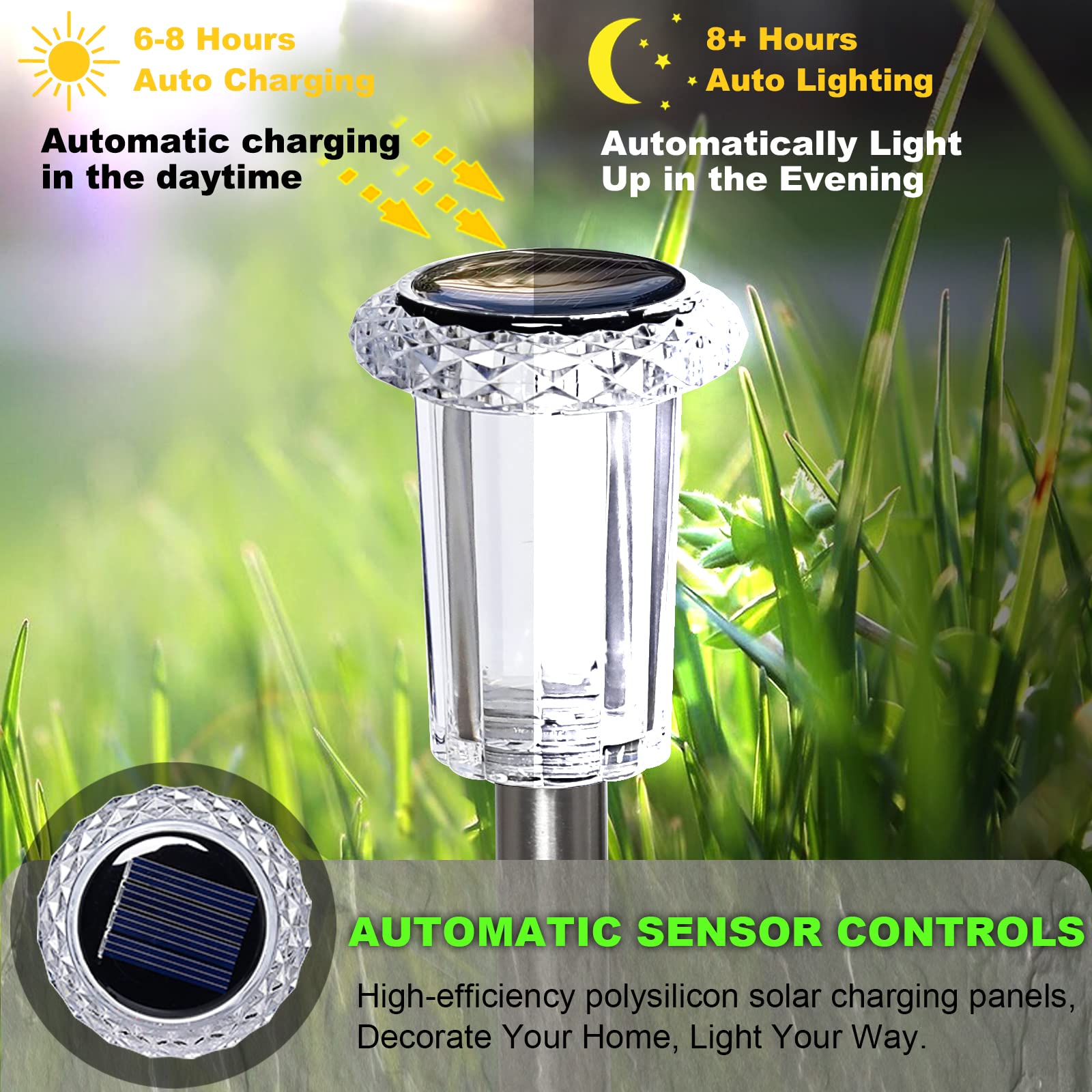 16 Pack Solar Pathway Lights Outdoor - IP65 Waterproof Stainless Steel Solar Yard Lights for Patio, Lawn, Walkway & Landscape | Cool White LED | Perfect for Garden, Driveway, Deck & Backyard Lighting