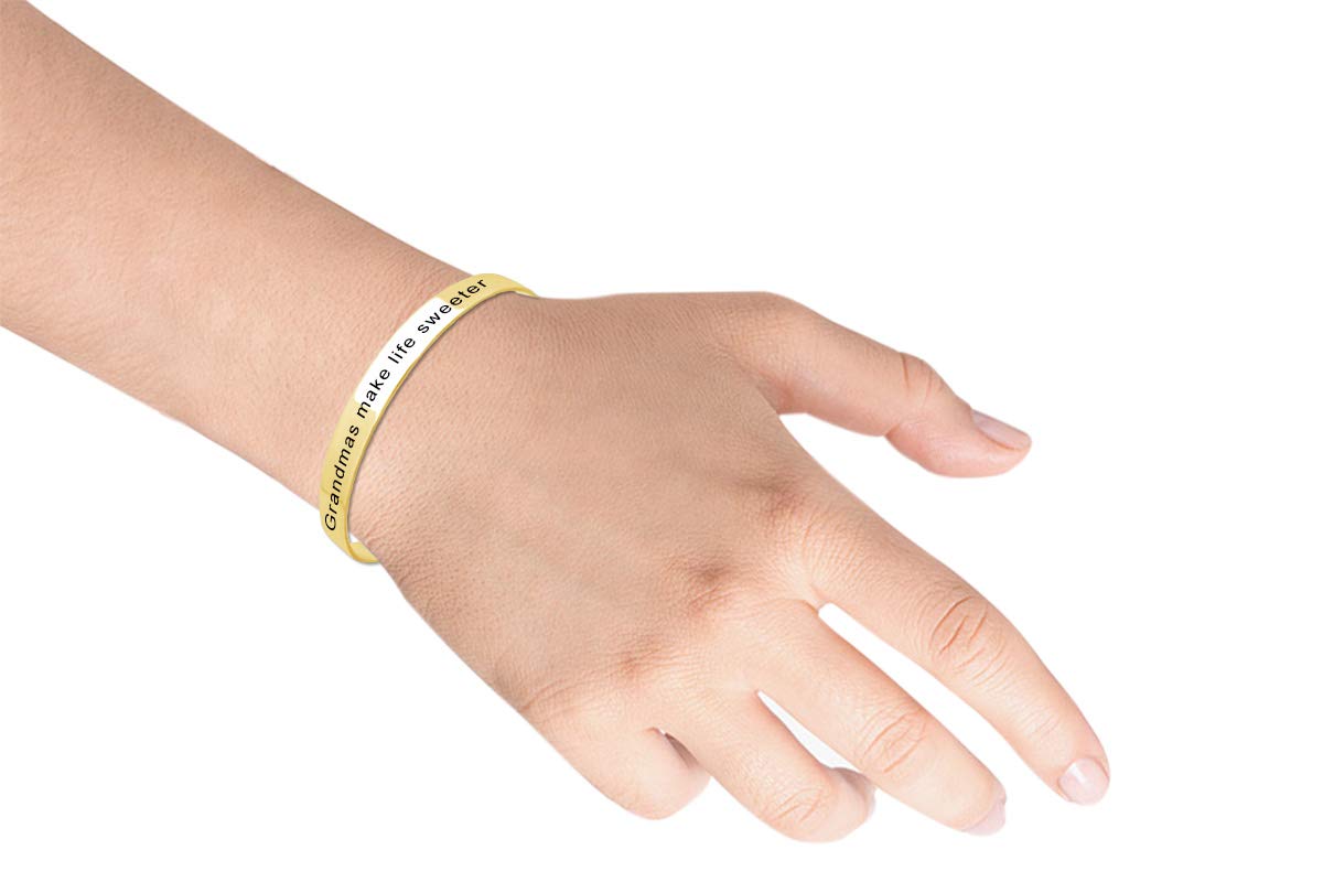Customized 14k Yellow Gold Over Sterling Silver Positive Message Cuff Bracelet - Thoughtful Mother's Day Jewelry Gift for Mom - Perfect for Birthday, Anniversary & Special Occasions