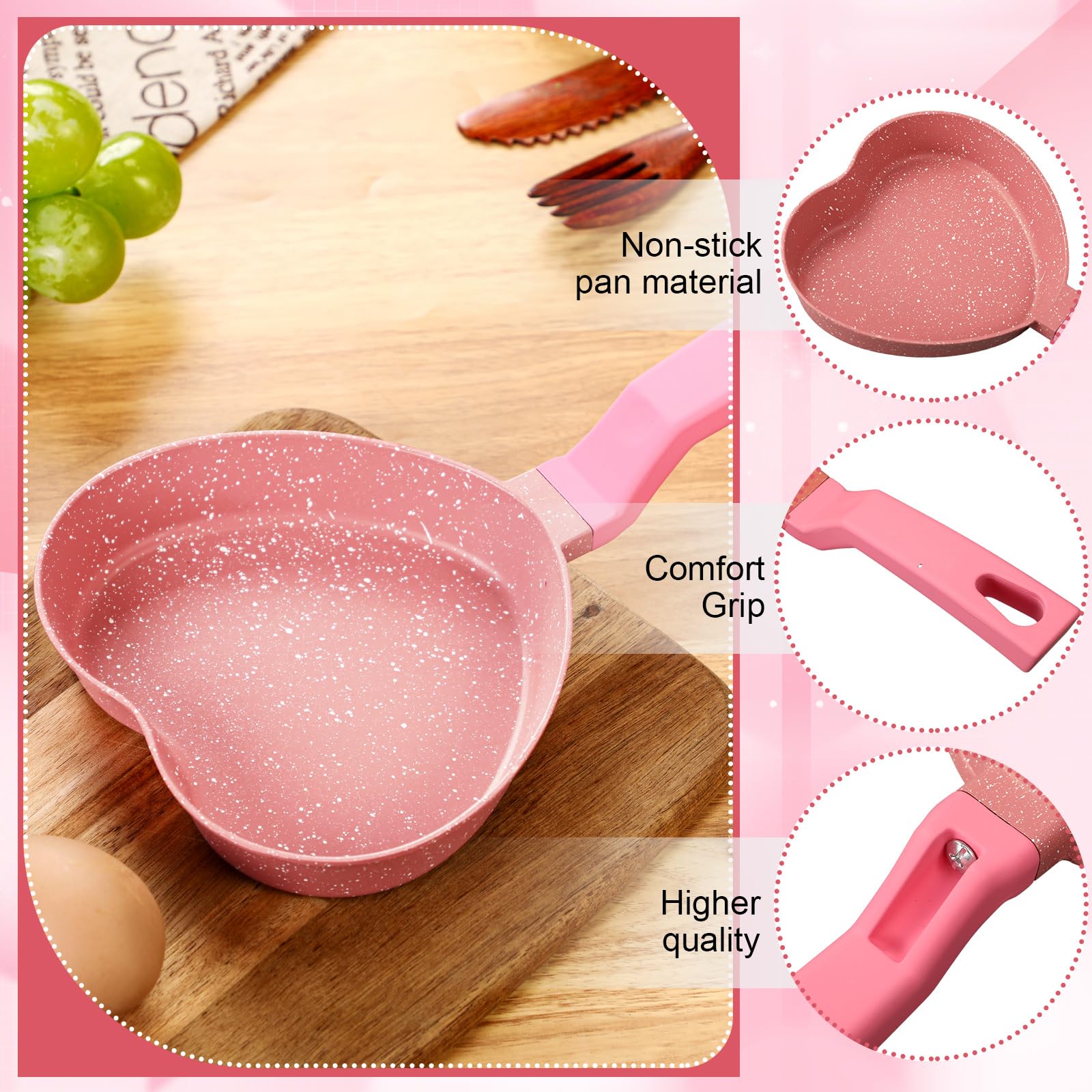 Heart-Shaped Pancake Pan - Nonstick Mini Frying Pan with Granite Coating for Eggs, Pancakes, Burgers - Perfect for Valentine's Day Breakfast, Kids Cooking & Romantic Dinners - Pink