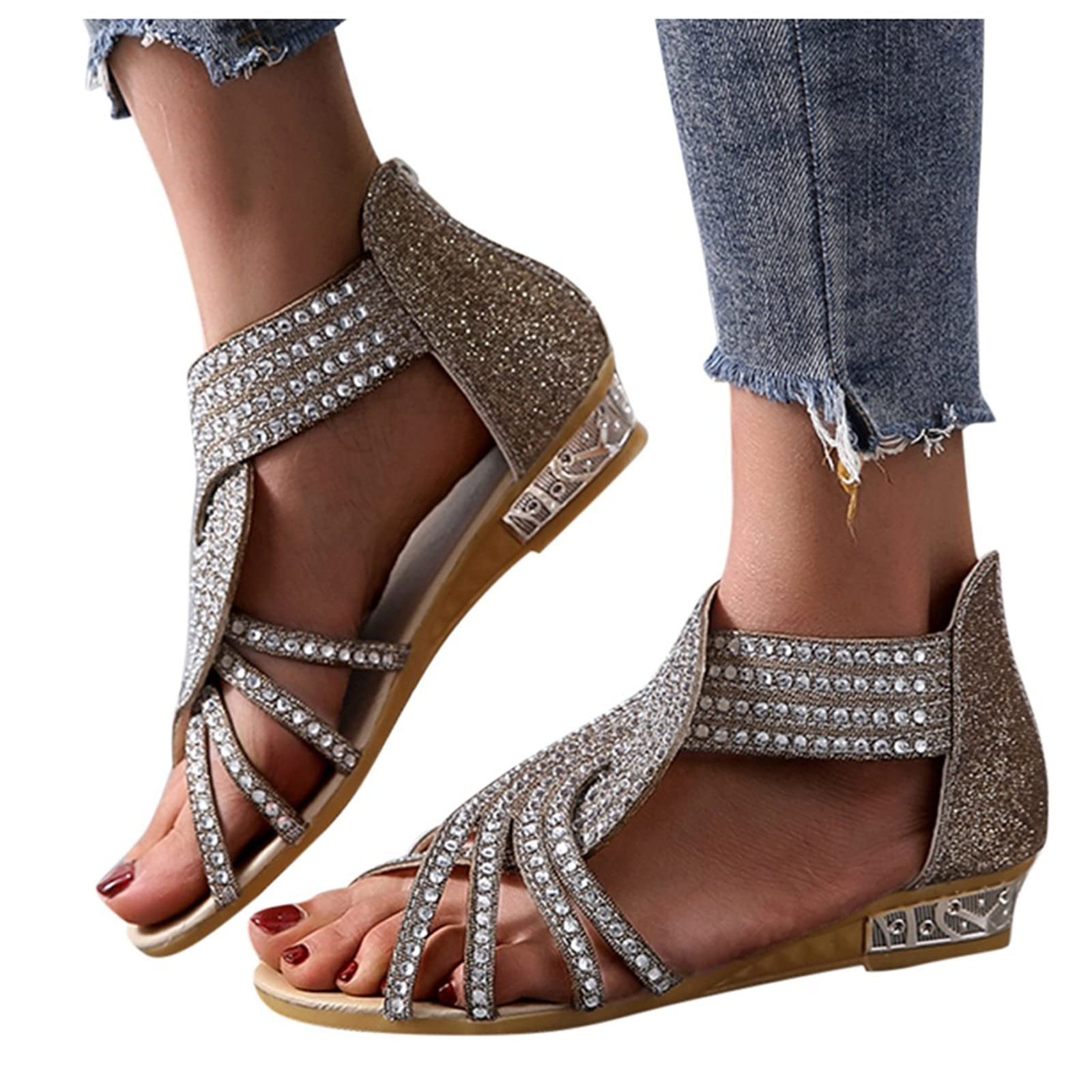 LUOPUNAQ Women's Open Toe Sandals - Low Heel Slip-On Sneakers for Casual, Work & Travel | Comfortable Walking Flats for Everyday Wear