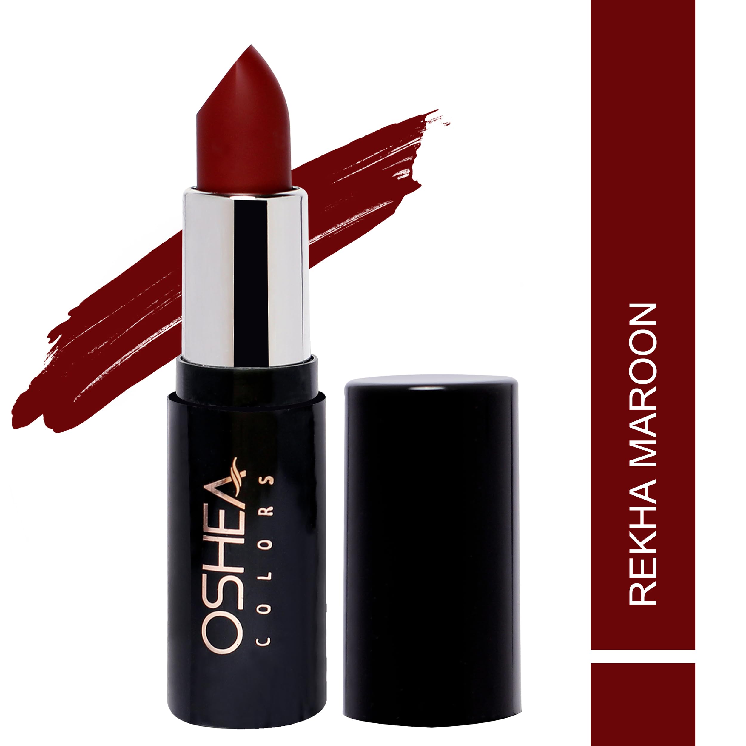 Oshea Colors Creamy Matte Lipstick - Long Lasting, Non-Drying Formula with Castor Oil & Shea Butter | Paraben Free | Rekha Maroon 08 (4.2g) | Perfect for Everyday Wear, Date Night & Special Occasions