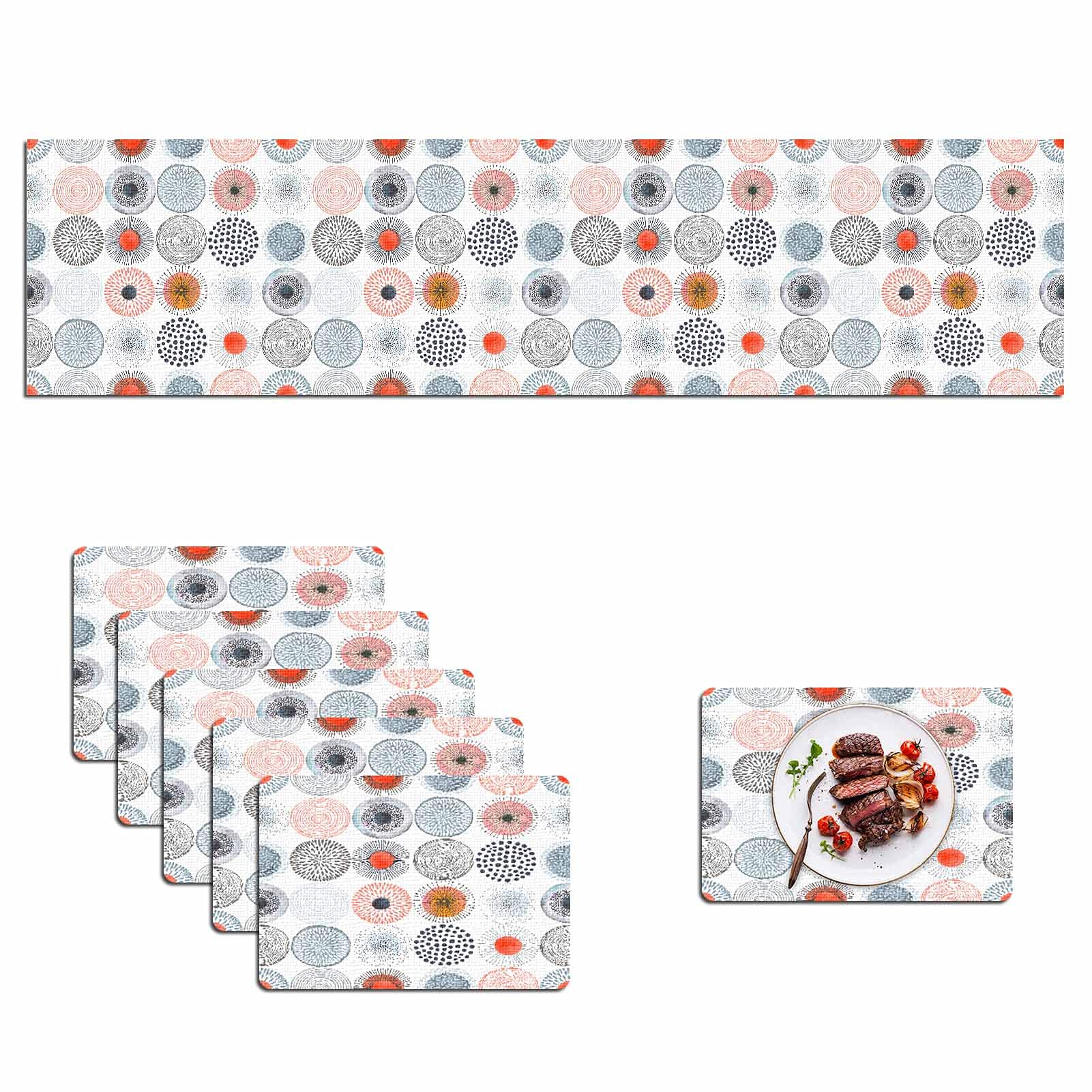 Mcalk Abstract Watercolor Table Runner & 6-Piece Placemats Set - Modern Graffiti Art Washable Linen Placemats for Kitchen & Dining Table | Perfect for Dinner Parties, Holiday Gatherings & Everyday Meals