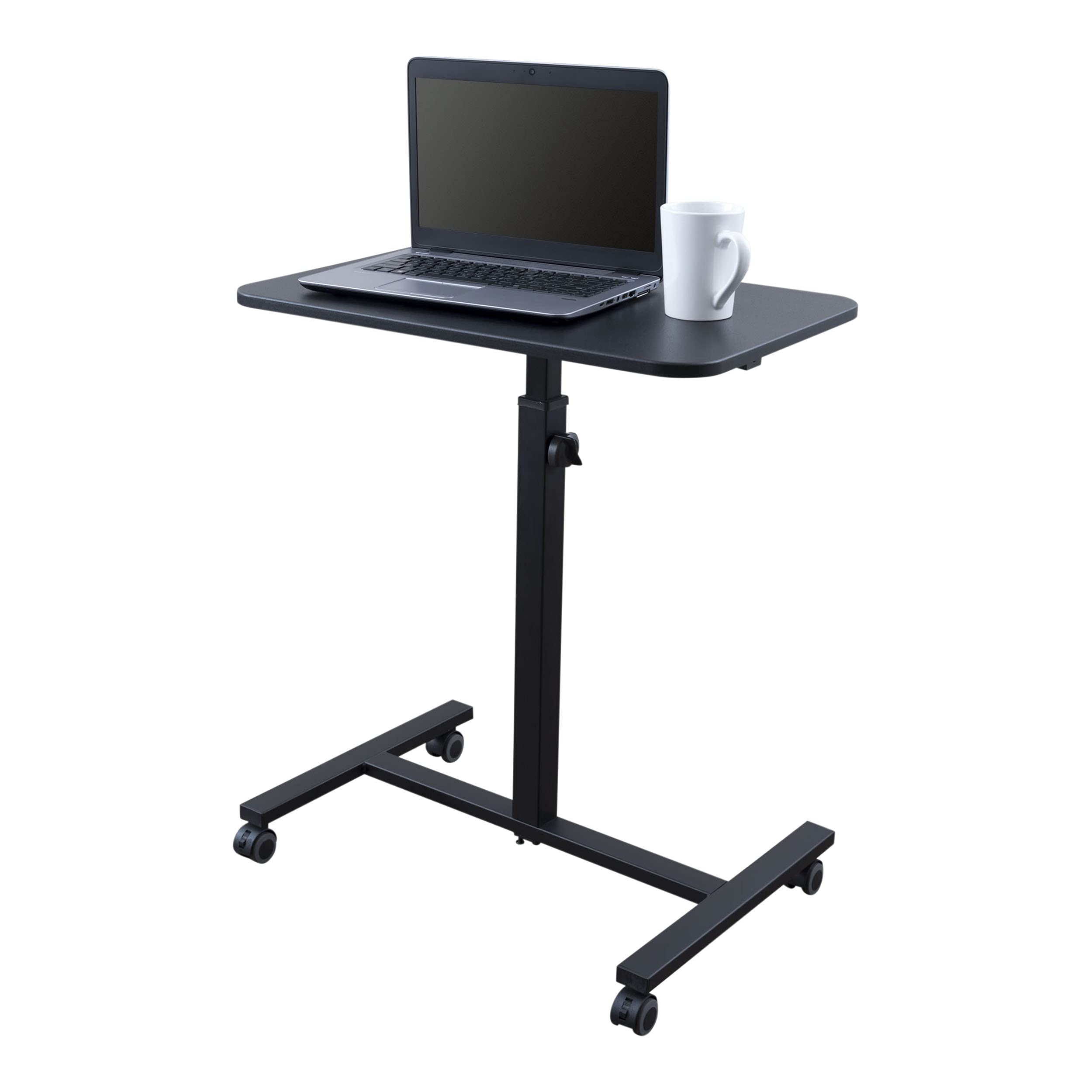 Adjustable Single Column Rolling Standing Desk with Laptop Stand - Black | Ergonomic Home Office & Workspace Solution for Better Posture & Productivity