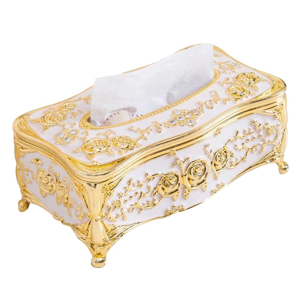 Acrylic Facial Tissue Box Cover Holder - Decorative Napkin Organizer for Bathroom, Kitchen, Vanity, Office & Bedroom | Golden Rectangle Design | Perfect for Countertops, Dressers & Desks