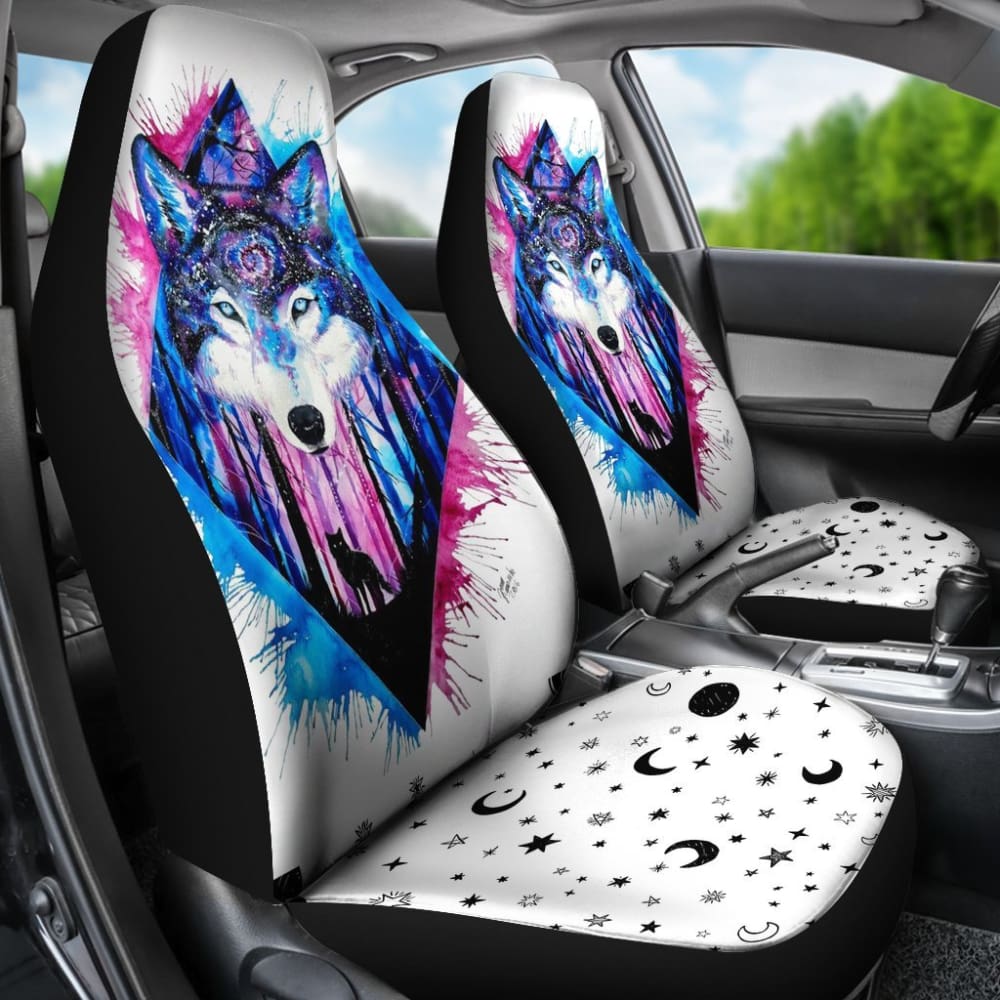 Premium Black & Blue Wolf Print Car Seat Covers - Universal Fit for Cars, Trucks & SUVs - Durable Protection for Pets, Kids & Daily Commute
