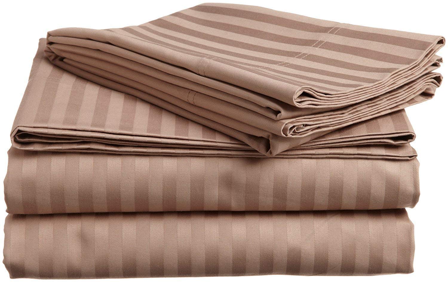 Luxury 1500-TC Egyptian Cotton King Sheets Set - Deep Pocket for Hotel Comfort (Taupe Stripe)