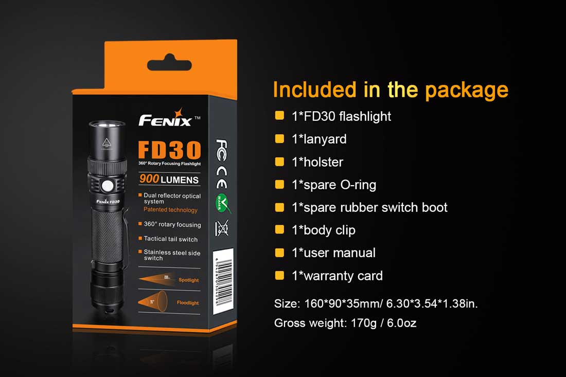 Fenix FD30 Focus Flashlight - High-Powered LED Tactical Flashlight for Outdoor, Camping, Hiking & Emergency Use (Discontinued Model)