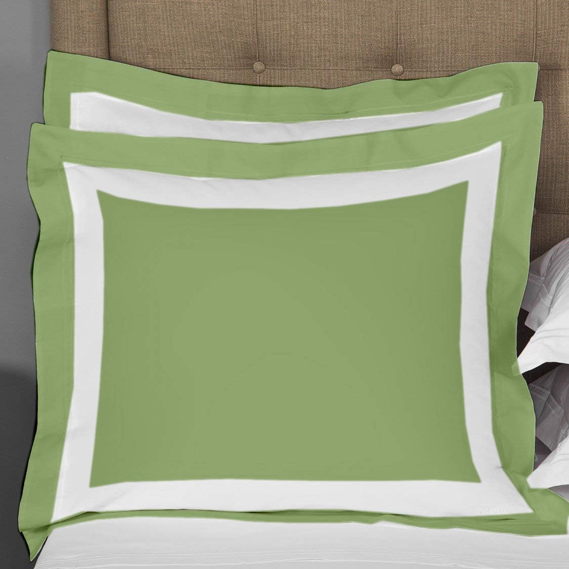 Luxury 600 Thread Count 100% Organic Cotton King Size Pillow Sham - Moss Dual Tone Decorative Cushion Cover 20x36 Inches - Soft Bedroom Accent for Sofa, Bed & Home Decor