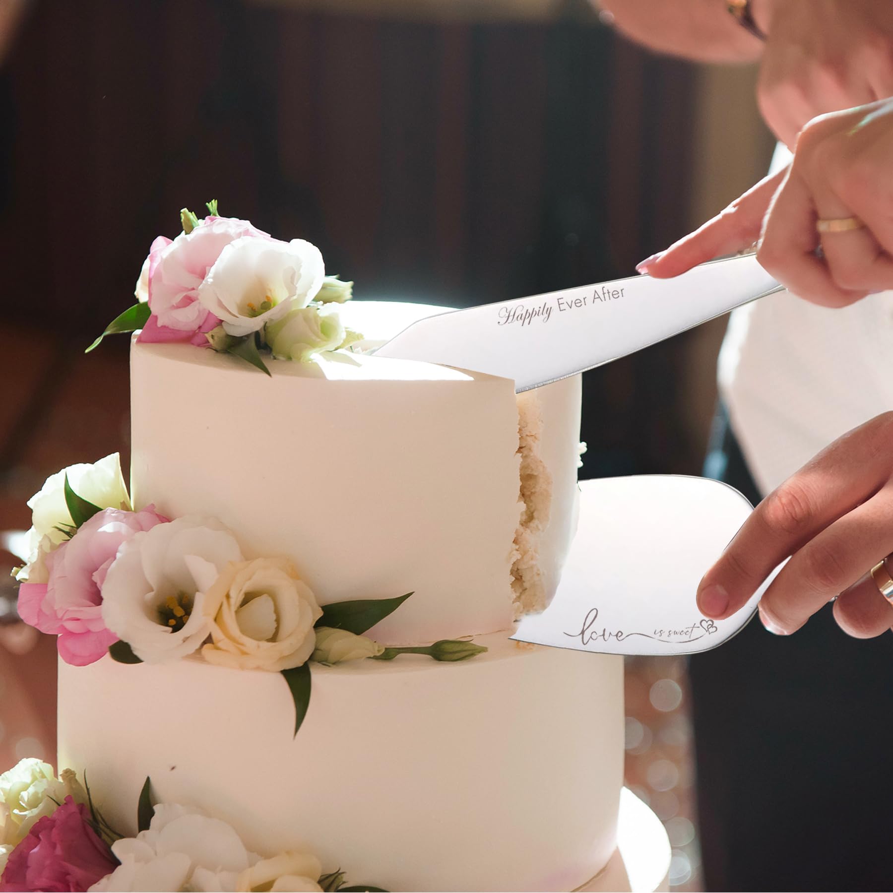 Elegant Silver Wedding Cake Knife and Server Set - Perfect for Wedding Cake Cutting, Engagement Gifts for Couples - Ideal for Wedding Receptions, Bridal Showers & Anniversary Celebrations