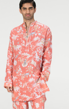 Men's Linen Kurta in Coral - Comfortable & Breathable Traditional Indian Attire for Festivals, Weddings & Casual Wear