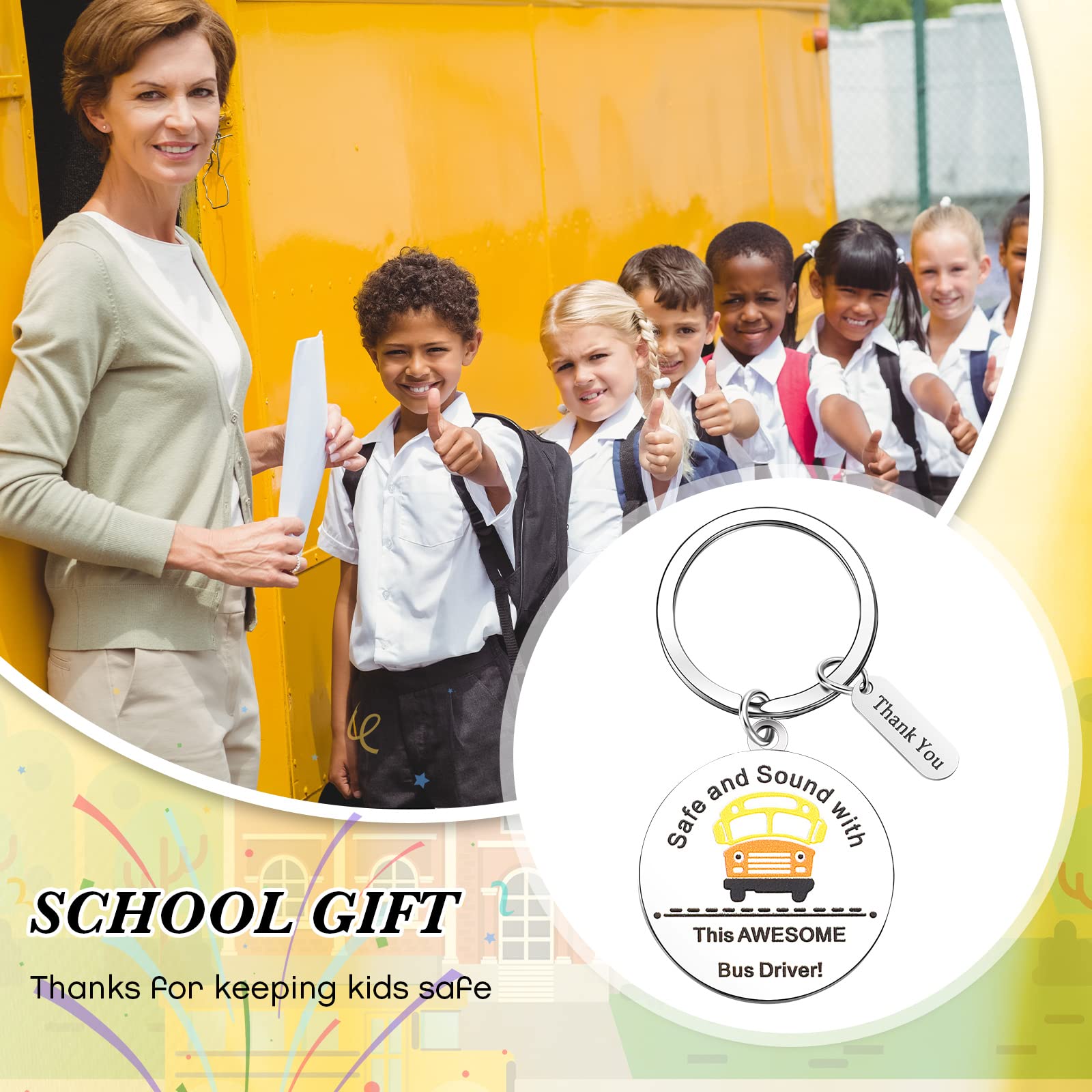 24 Pcs School Bus Driver Appreciation Gifts - Bulk Stainless Steel Thank You Keychains for Men & Women - Perfect for New Drivers, Retirement, Birthdays & Farewells | Ideal for Teacher Appreciation Week, End of Year Gifts & Employee Recognition