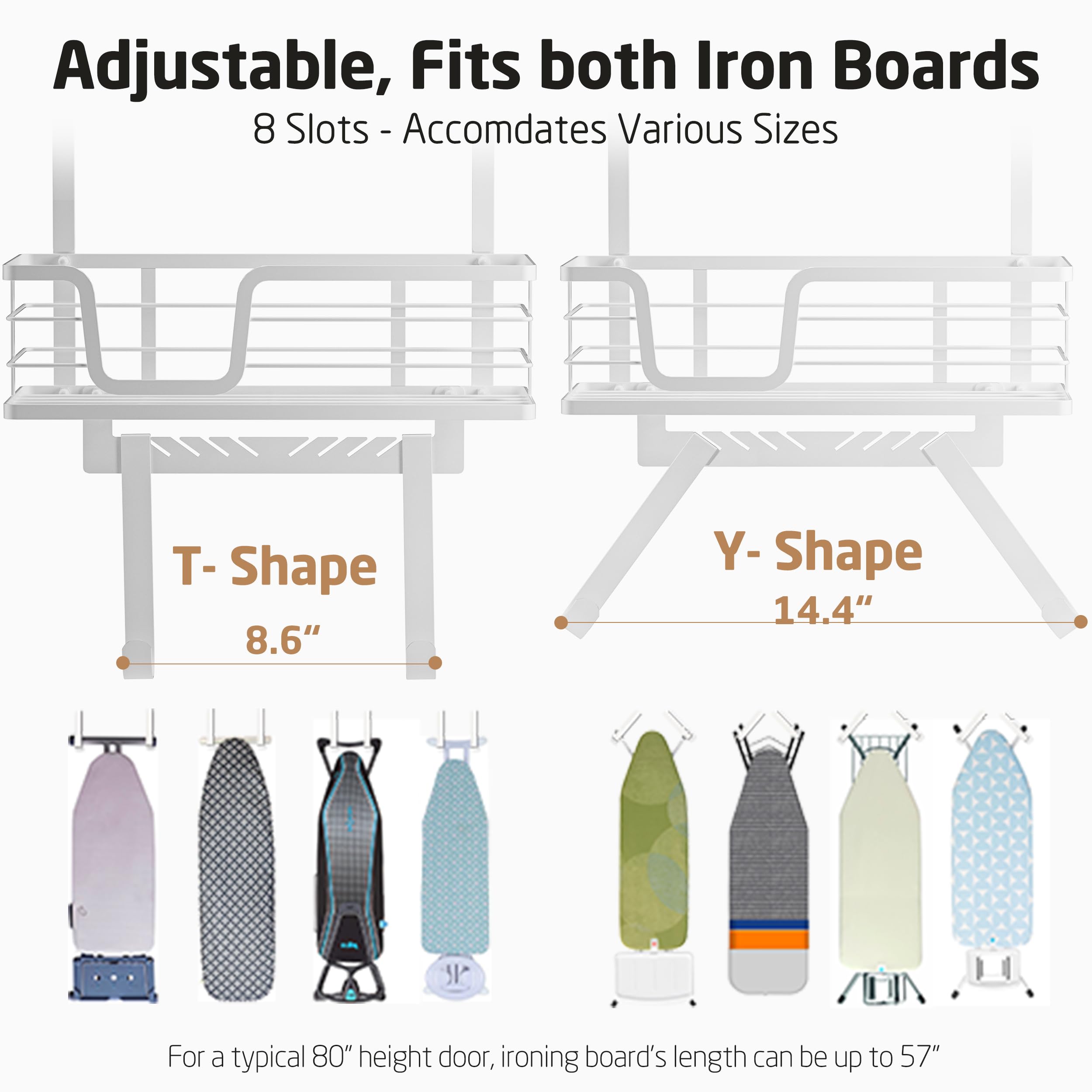 Over The Door Ironing Board Holder - White Ironing Board Hanger with Storage Shelf for 1-3/8