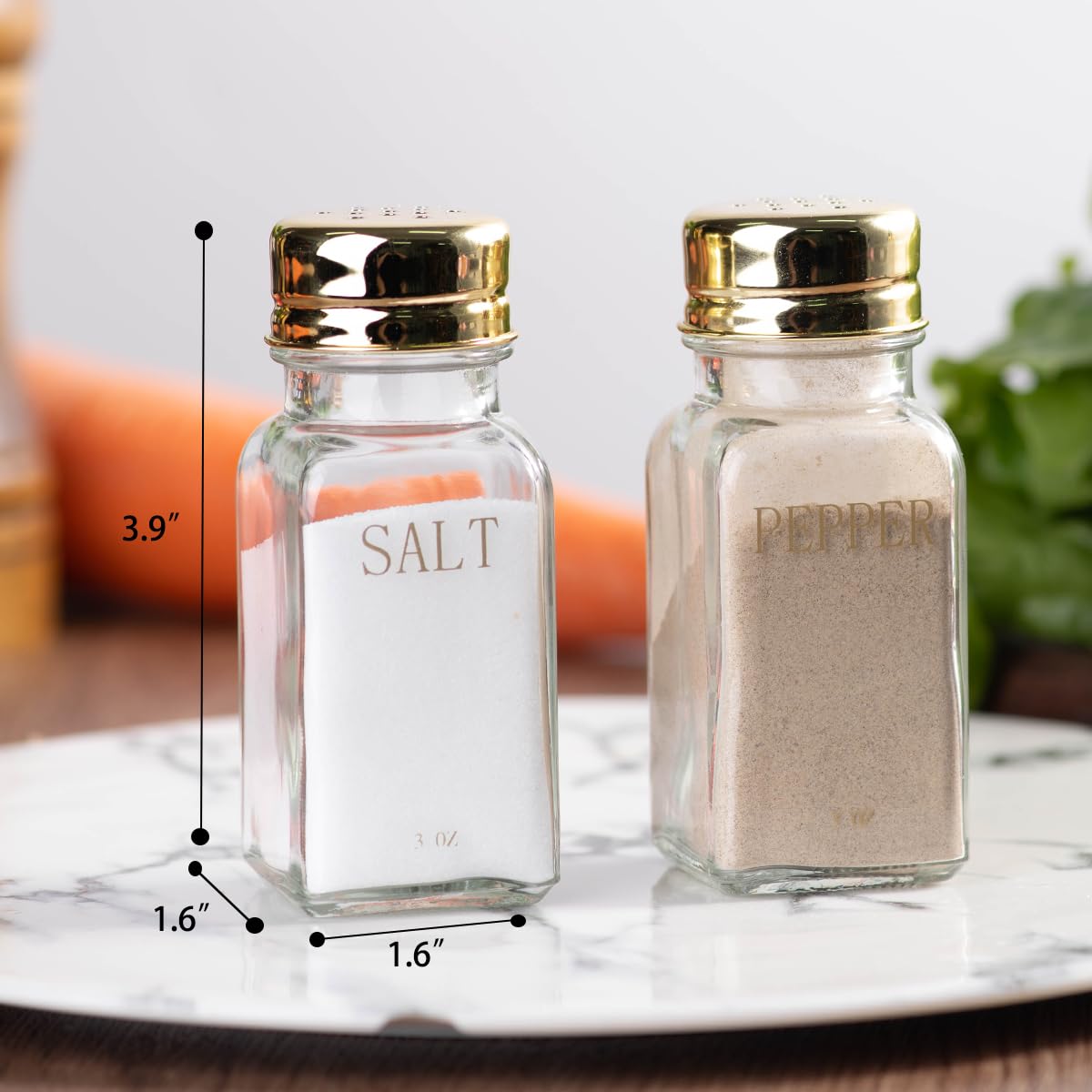 Premium Gold & Clear Glass Salt and Pepper Shakers Set - Modern Kitchen Decor with Stainless Steel Lids - Elegant White & Gold Dining Accessories for Home, Wedding Gift & Restaurant Use - Perfect for Table Setting, Dinner Parties & Everyday Cooking