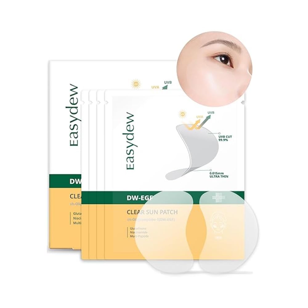 EASYDEW DW-EGF Peptide Clear Sun Protection Patches - Ultra-Thin Transparent UV Block Patches with Adenosine, Glutathione & Hydrolyzed Collagen (4 Pack) - Perfect for Golf, Cycling, Hiking & Outdoor Sports