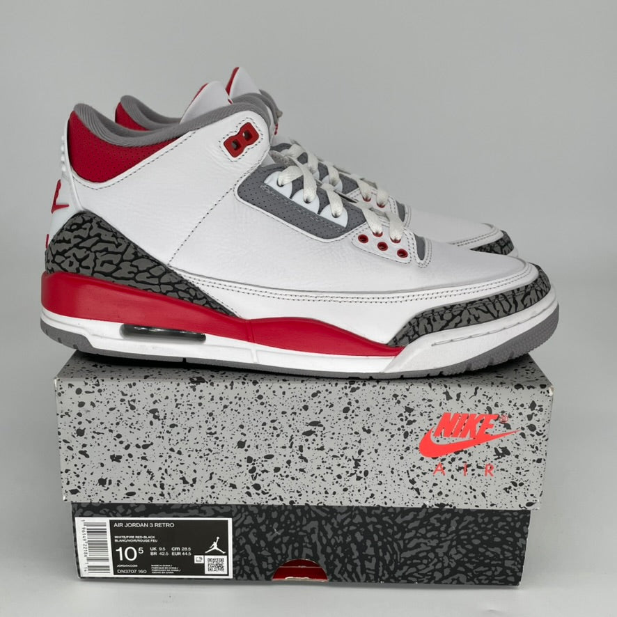 Air Jordan 3 Retro 'Fire Red' Men's Basketball Shoes Size 10.5 - DN3707-160 | Authentic Sneakers for Streetwear, Gym & Casual Outfits