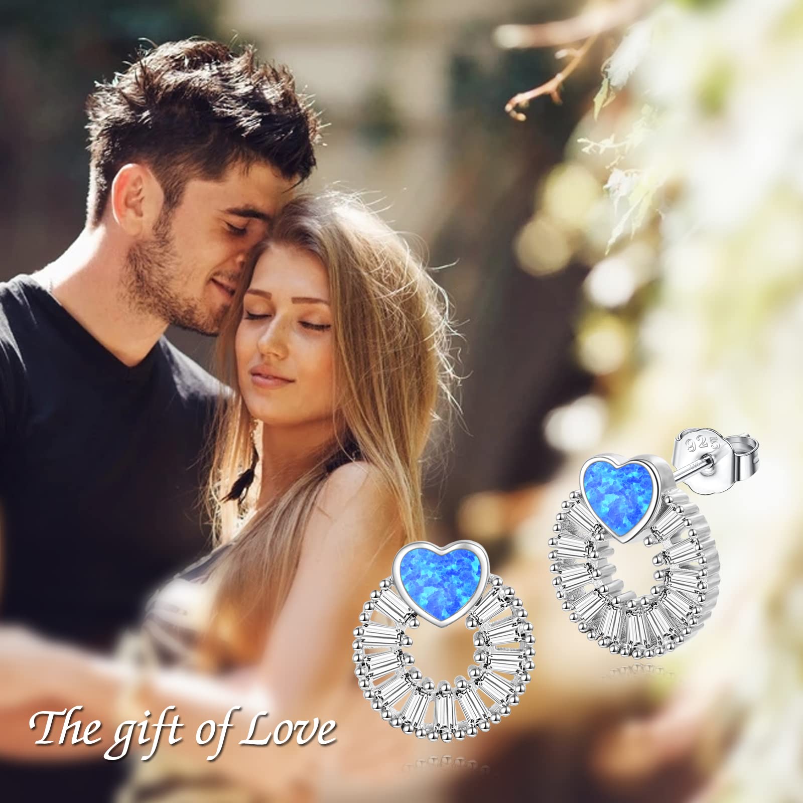 YFN Opal Earrings - Sterling Silver Drop Stud Earrings in Blue, White, Pink & Abalone Shell | Elegant Jewelry Gift for Women & Girls | Perfect for Weddings, Parties & Everyday Wear