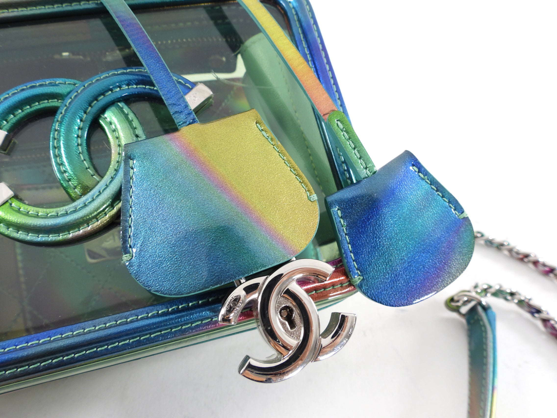 Chanel 20C Iridescent Rainbow Filigree Clear PVC CC Vanity Case - Luxury Designer Cosmetic Bag for Women, Perfect for Travel & Everyday Use