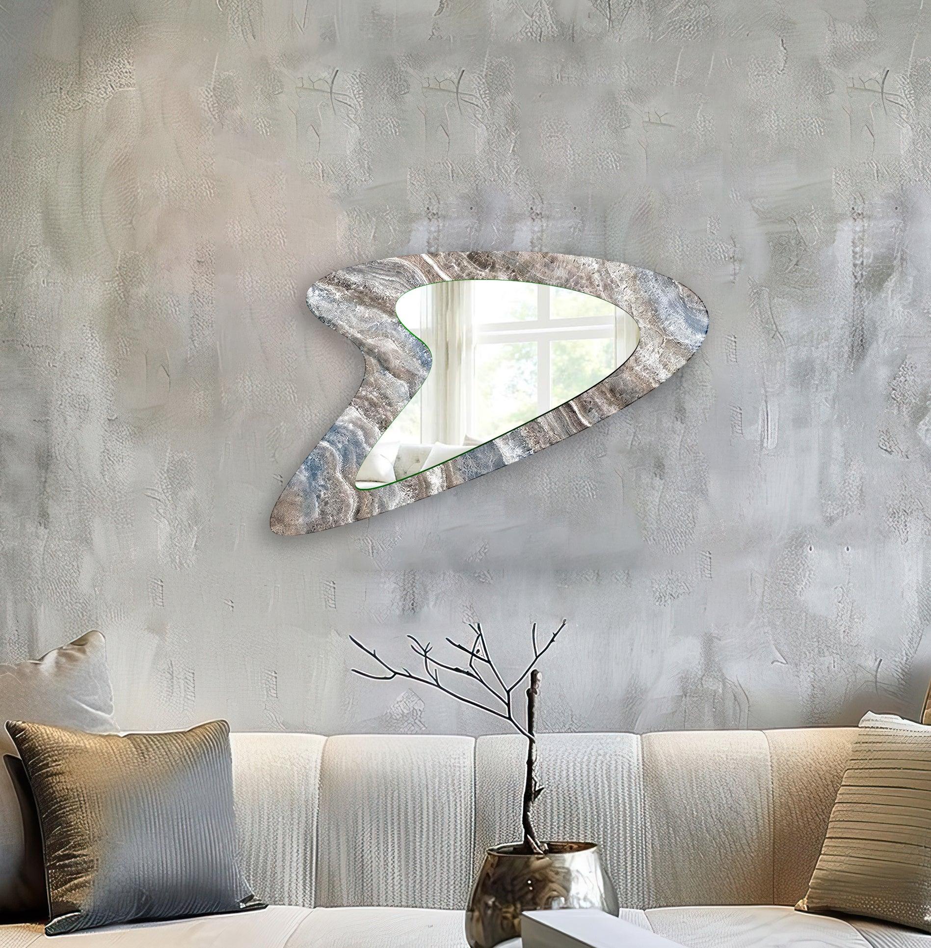 Modern Blue & Beige Marble Wall Mirror - Elegant Home Decor for Living Room, Bedroom, or Entryway