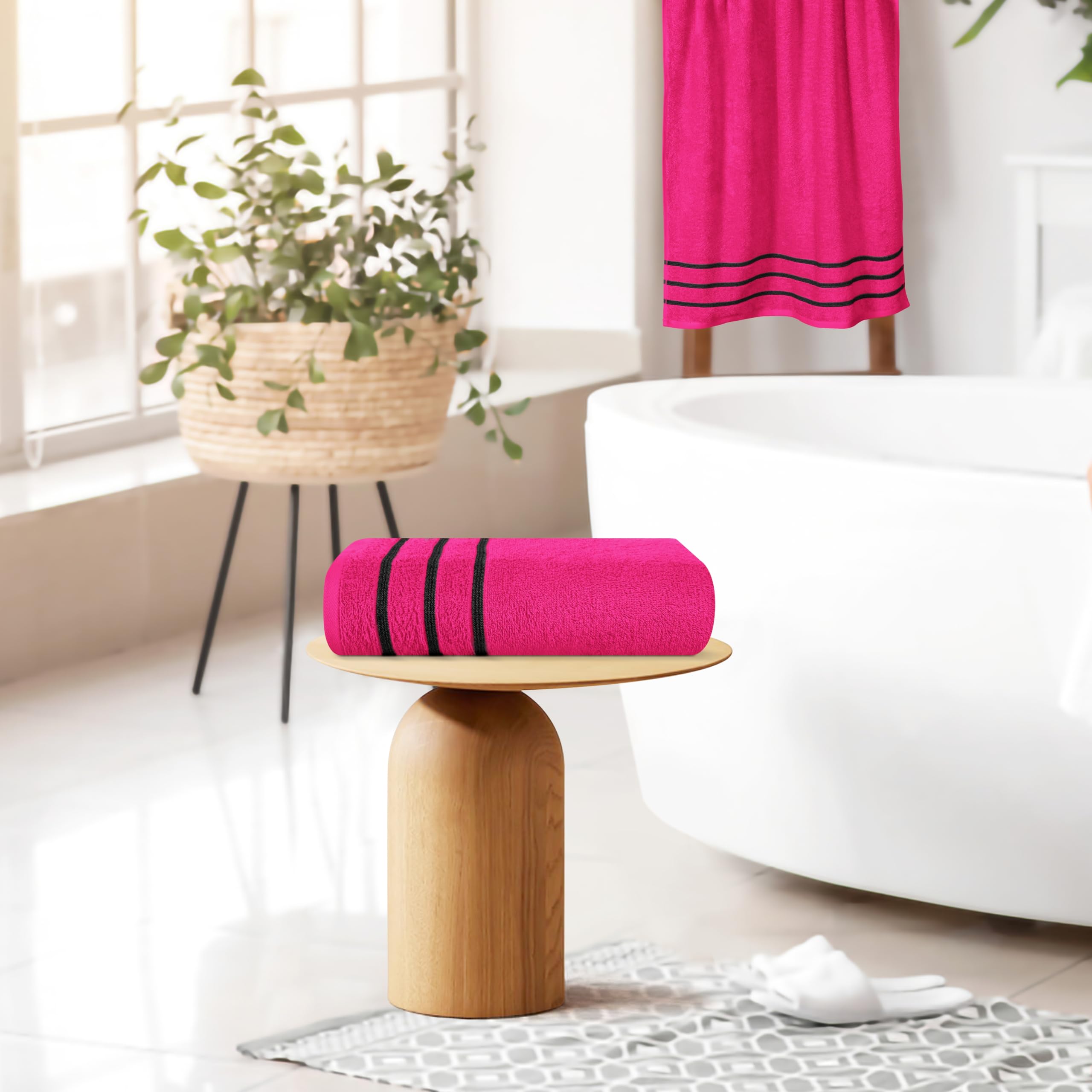Premium 2-Pack Oversized Cotton Bath Towels - 28x55 Inches, Ultra Absorbent & Quick Dry, Lightweight Large Bath Towel Set for Gym, Travel, Camping, Pool & Spa - Hot Pink (71630) - Perfect for Beach, Yoga & Home Use