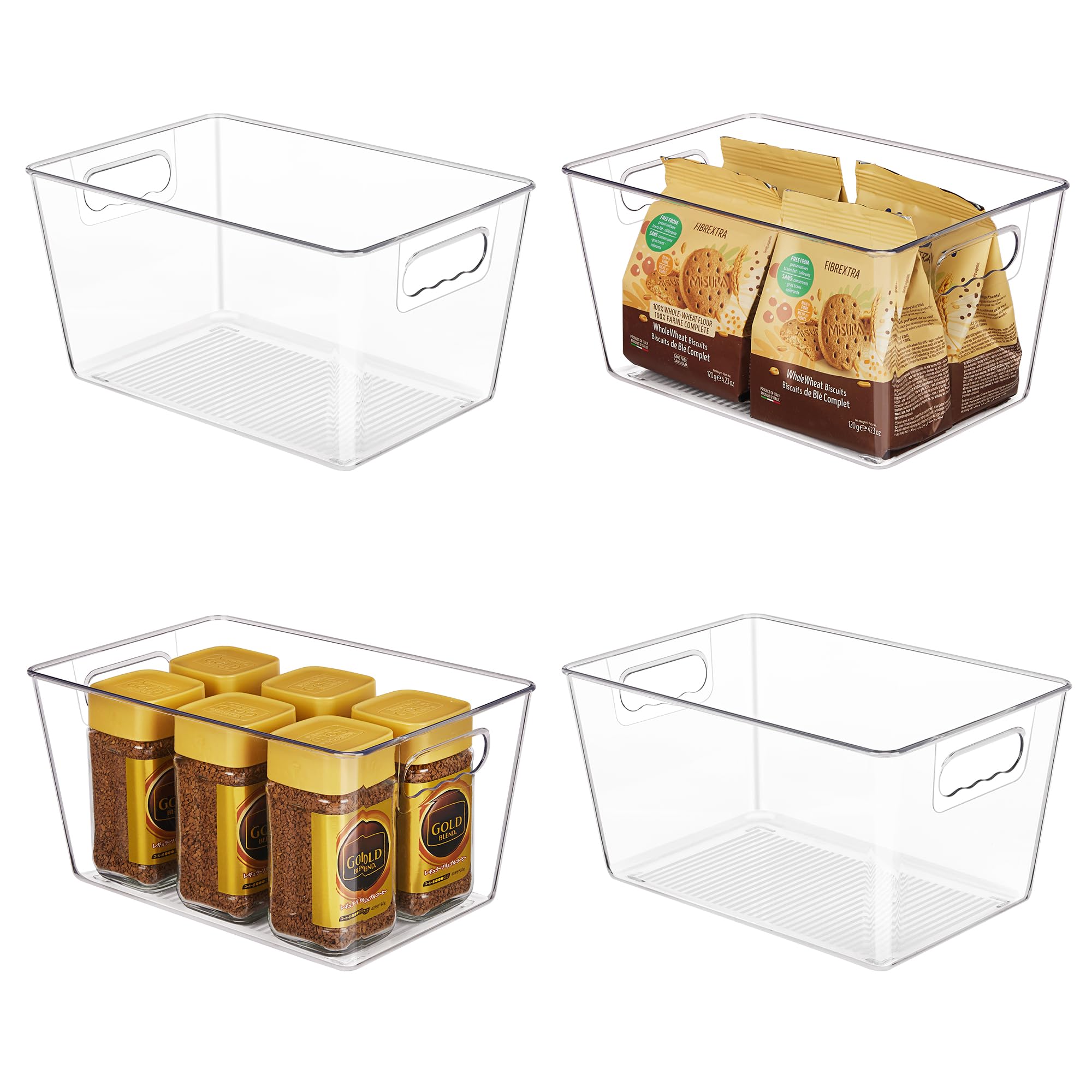 YIHONG 4-Pack Clear Plastic Storage Bins with Handles - Pantry Organizers for Kitchen, Freezer, Cabinet & Closet - Durable Stackable Containers for Food, Toys & Home Organization (Great for Meal Prep & Decluttering)