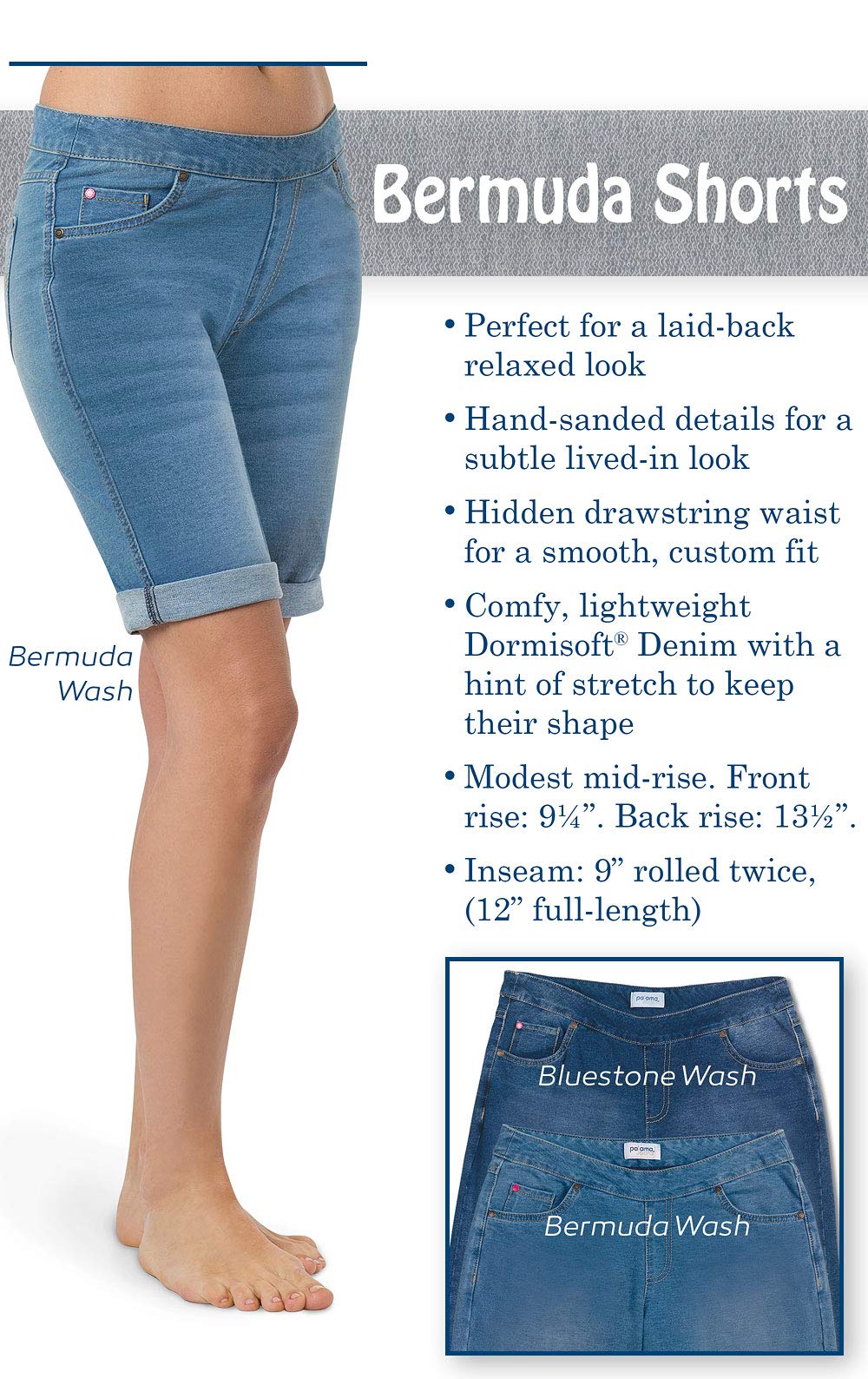 Women's Stretch Denim Shorts with Pockets - Summer Knee-Length Pull-On Pajama Jeans for Comfort & Style | Perfect for Lounging, Running Errands & Casual Outings