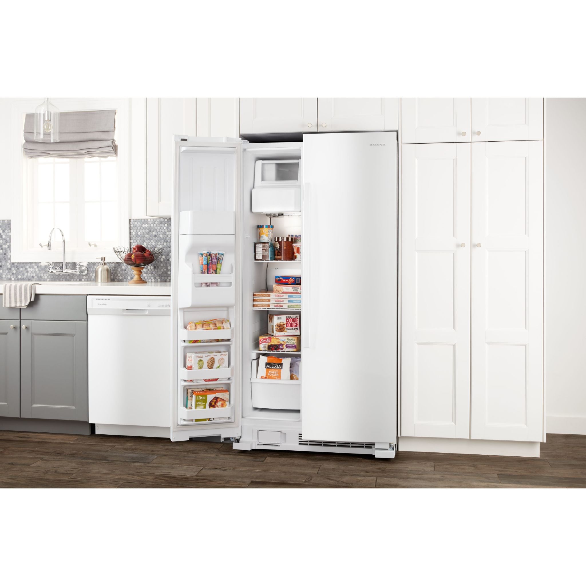 Amana Side by Side Refrigerator (ASI2175GRW) - 25.6 Cu. Ft. Energy Star White Fridge with Ice Maker & Water Dispenser - Perfect for Large Families & Open Kitchen Designs