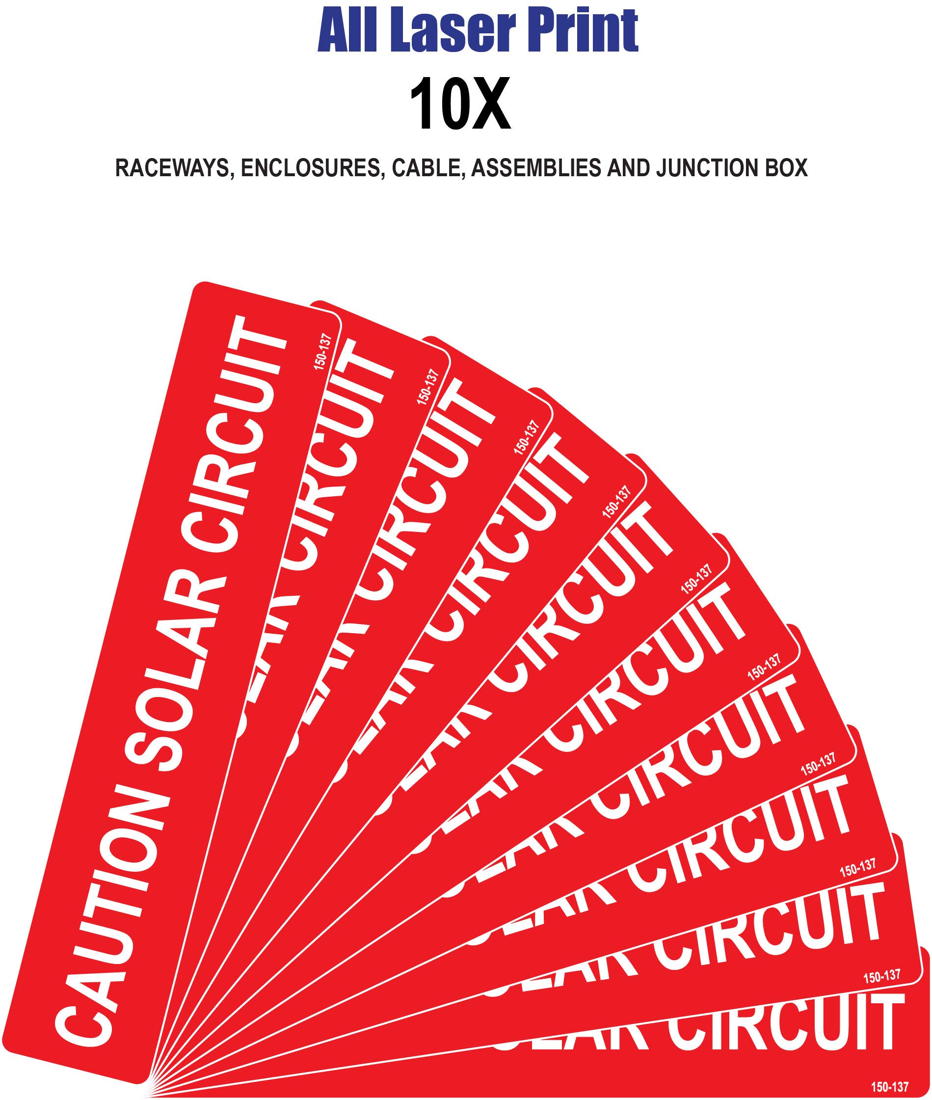 PV Solar Warning Labels - Caution Solar Circuit - 15-137-5 ¾’’ X 1⅛’’ - Pack of 10 - Durable Weatherproof Stickers for Solar Panels & Electrical Safety - Ideal for Solar Installations, Maintenance & DIY Projects