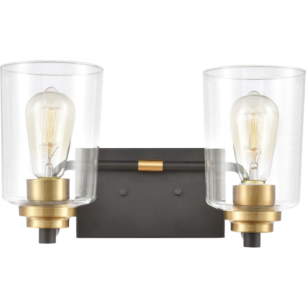 Elk Home Robins Vanity Light - 2-Light Matte Black Bathroom Lighting with Clear Glass Shades, Transitional Style Wall Sconce for Bedroom, Hallway, and Dressing Room
