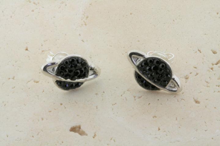 Saturn Stud Earrings - Black Stainless Steel Gothic Punk Jewelry for Women & Men - Perfect for Parties, Concerts & Everyday Wear