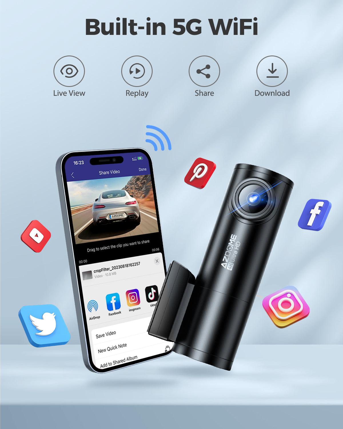 AZDOME M300S 2CH 4K Dash Cam with 5.8G WiFi, GPS, Voice Control, WDR & Night Vision, 24H Parking Mode - Front and Rear Car Camera for Safe Driving, Accident Recording & Vehicle Security