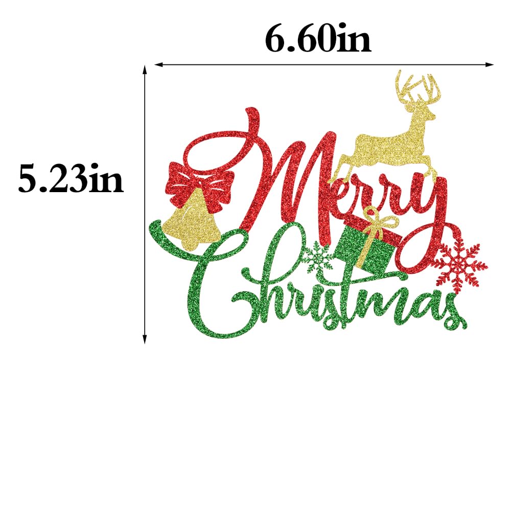 Festive Christmas Cake Topper - Red & Green Glitter Cake Decorations for Holiday, New Year & Birthday Parties | Perfect for Christmas Desserts, Cupcakes & Celebration Cakes