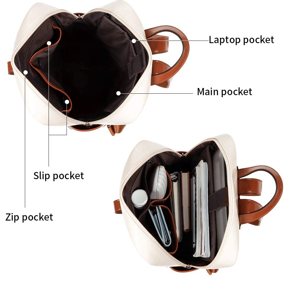 BROMEN Genuine Leather Laptop Backpack for Women - 15.6 Inch Business Computer Bag, College Backpack with USB Charging Port & Anti-Theft Pocket - Perfect for Work, Travel & School Commute