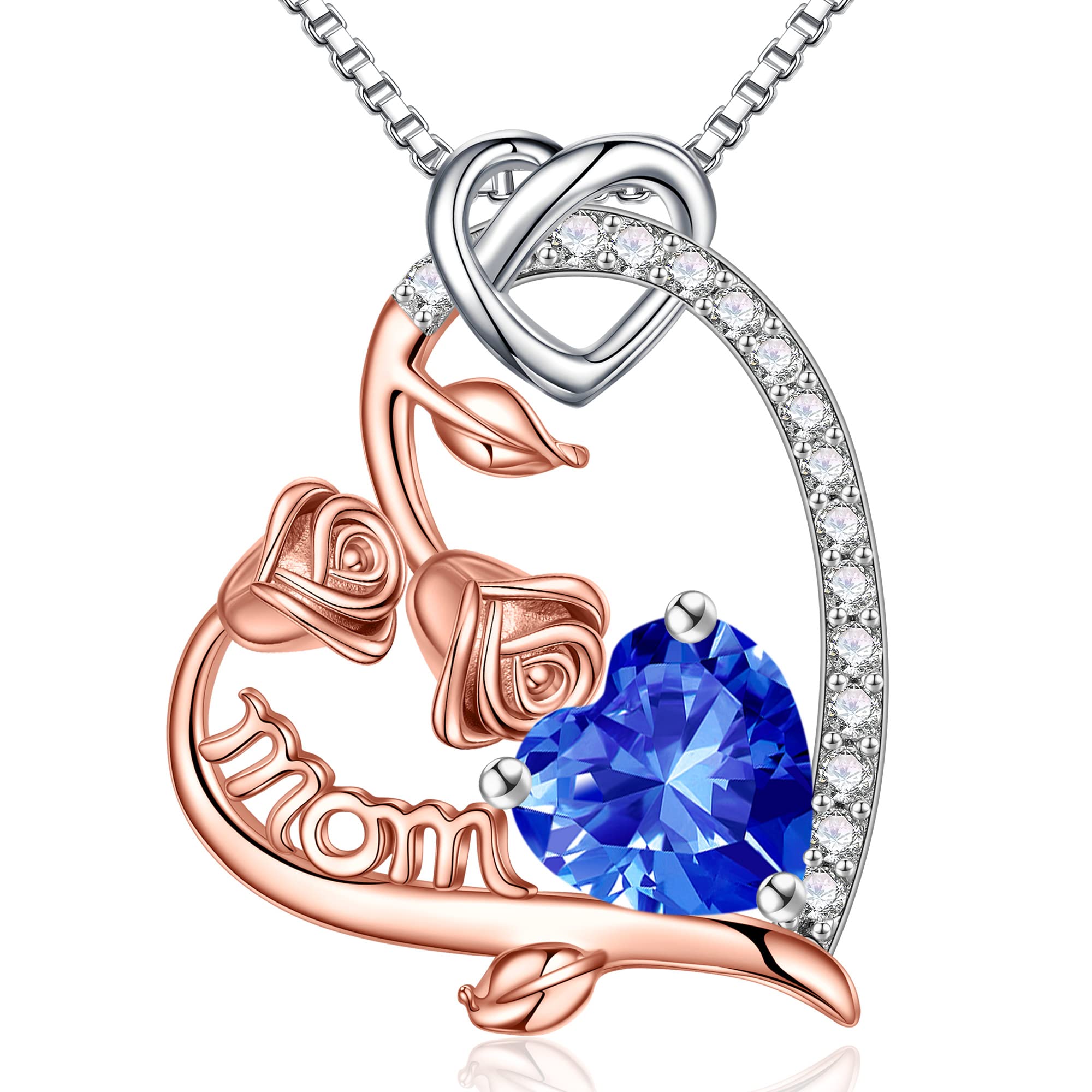 925 Sterling Silver Rose Heart Birthstone Necklace for Mom - Personalized Mother's Jewelry Gift for Christmas, Birthday, Mother's Day | Elegant Pendant Necklace for Women | Perfect Gift from Daughter to Mom | Ideal for Special Occasions & Everyday Wear