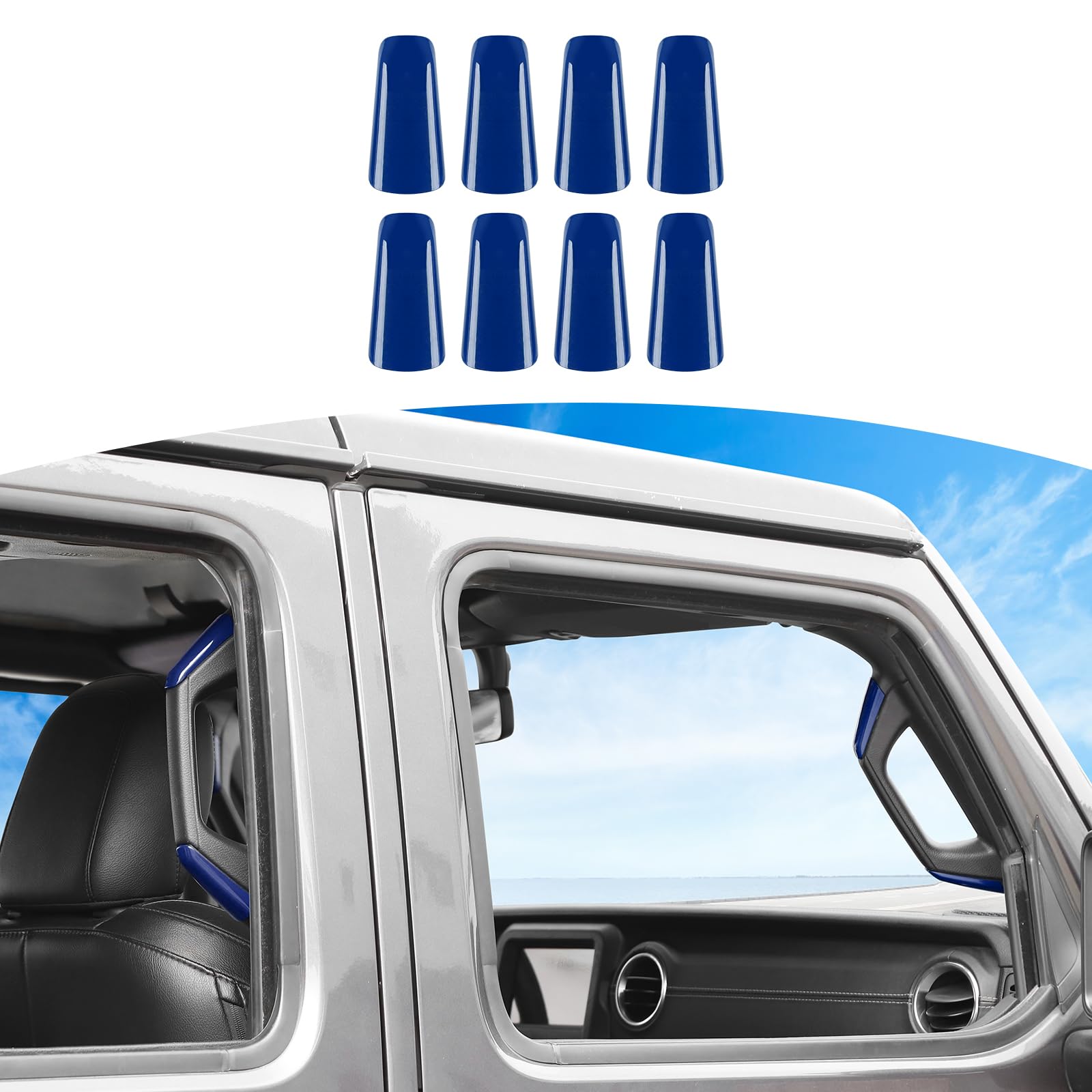RT-TCZ Blue A/B Pillar Grab Handle Covers for Jeep Wrangler JL JLU & Gladiator JT (2018-2023) - Interior Accessories Upgrade for Off-Roading & Daily Driving