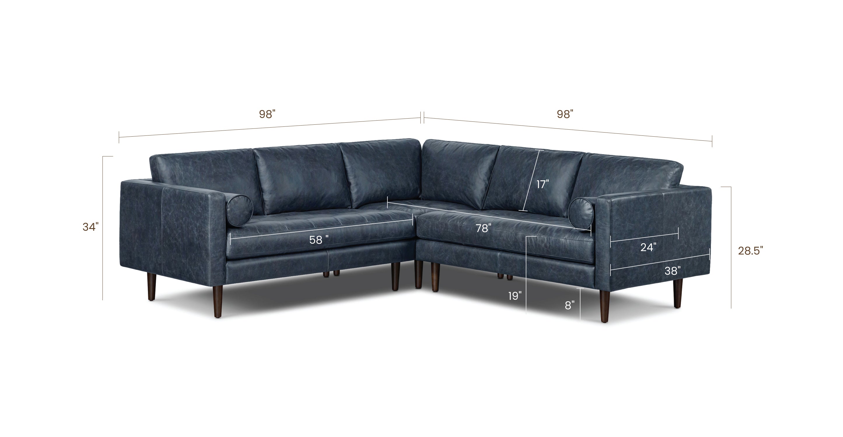 Luxury Napa Leather Corner Sectional Sofa - Modern L-Shaped Couch for Living Room, Home Theater & Office - Soft & Durable Genuine Leather Furniture