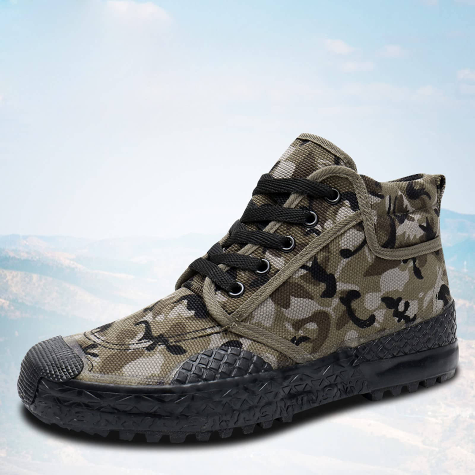 Breathable Canvas High Top Walking Shoes for Men - Comfortable Rubber Sole Sneakers for Autumn & Labor Work - Ideal for Hiking, Casual Wear & Outdoor Activities