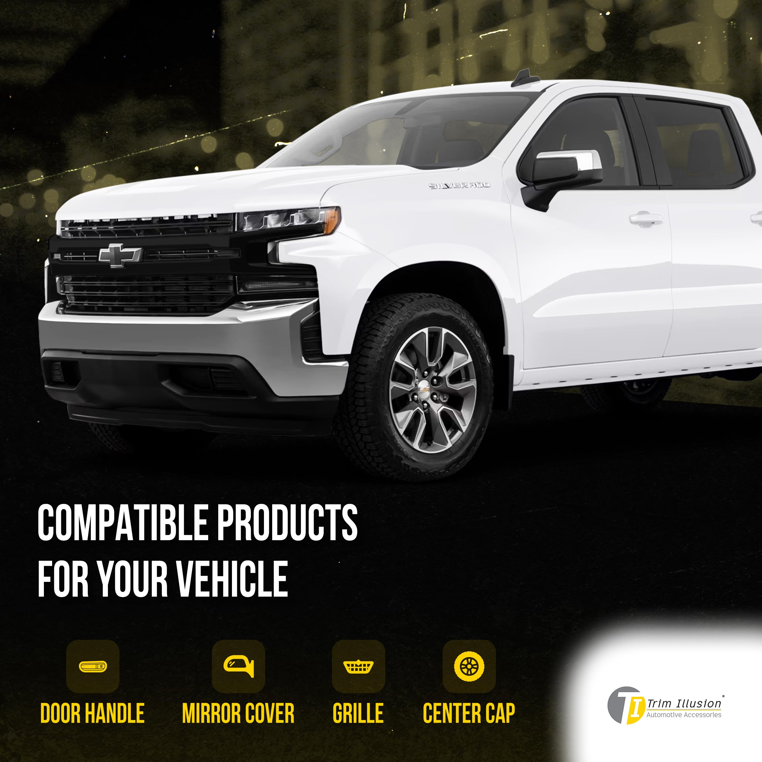 Gloss Black ABS Car Front Grille Cover Compatible with 2019-2021 Chevrolet Silverado 1500 LT/LTZ/RST/LT Trail Boss - Durable Trim Insert & Protective Overlay Guard for Enhanced Vehicle Style & Protection (ABS6560BLK) | Perfect for Off-Road Adventures & Custom Truck Upgrades