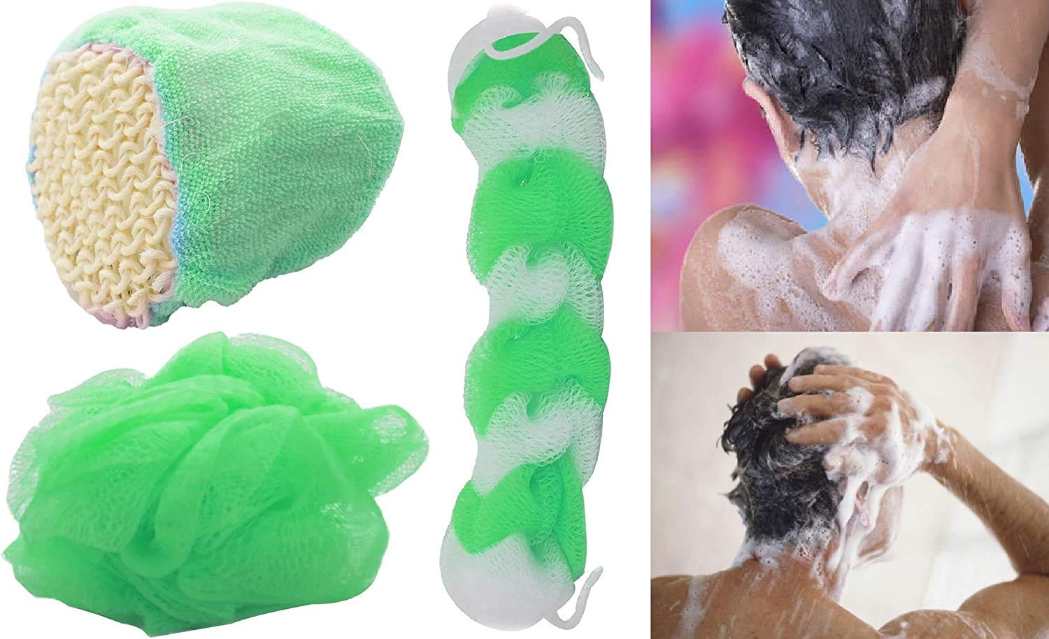 **Premium Long Handle Bath Loofah Sponge - Soft Exfoliating Back Scrubber for Men, Women & Kids - Ideal for Shower, Bath & Body Massage - Natural Exfoliation & Skin Care (Pack of 6)**    *(Use Case: Perfect for daily shower routines, deep exfoliation, spa-like massages, and gentle skin care for the whole family.)*