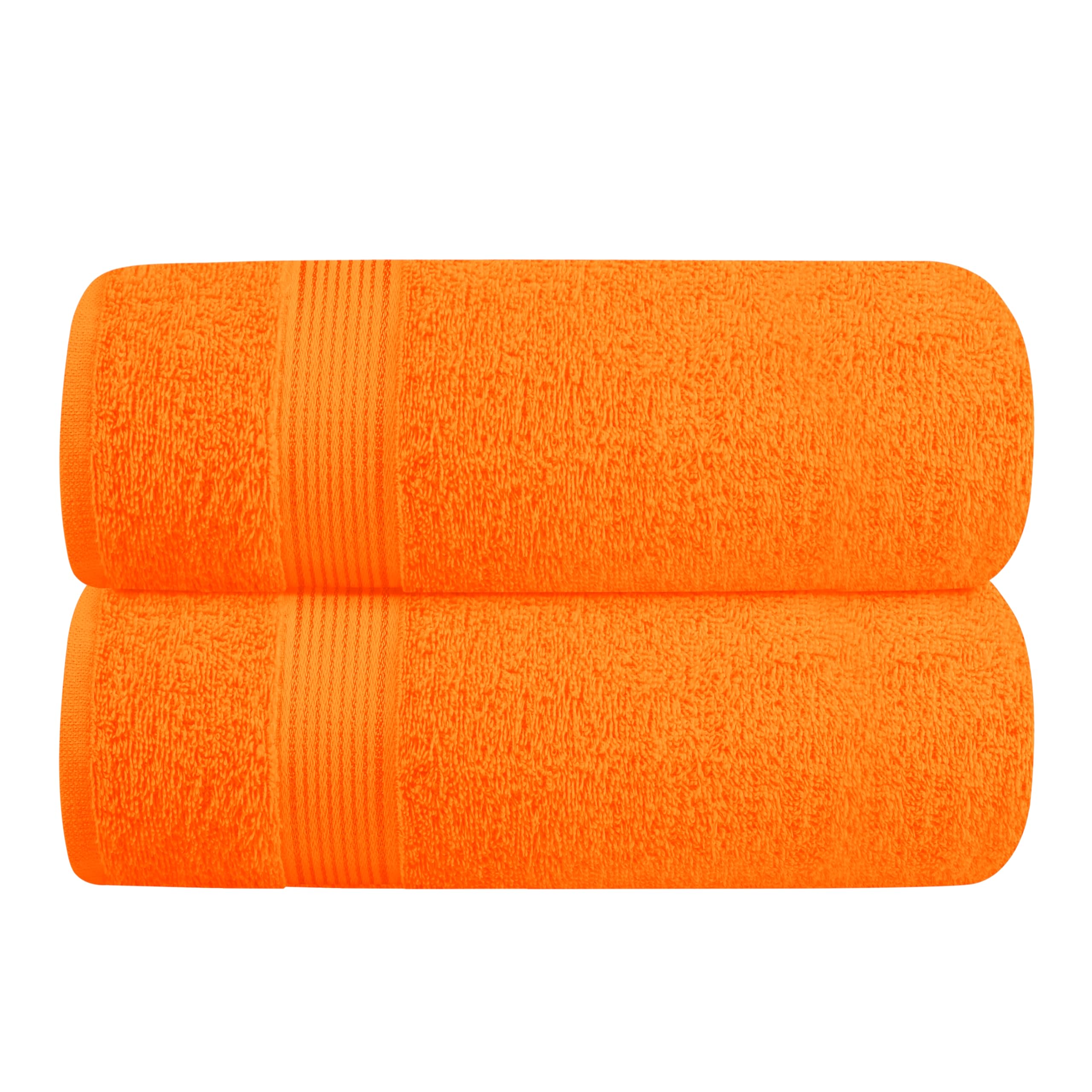 Belizzi Home 2-Pack Oversized Cotton Bath Towels 28x55 Inches - Ultra Absorbent, Quick Dry & Lightweight Large Bath Towels for Gym, Travel, Camping, Pool & Spa - Orange (Ideal for Beach, Yoga & Everyday Use)