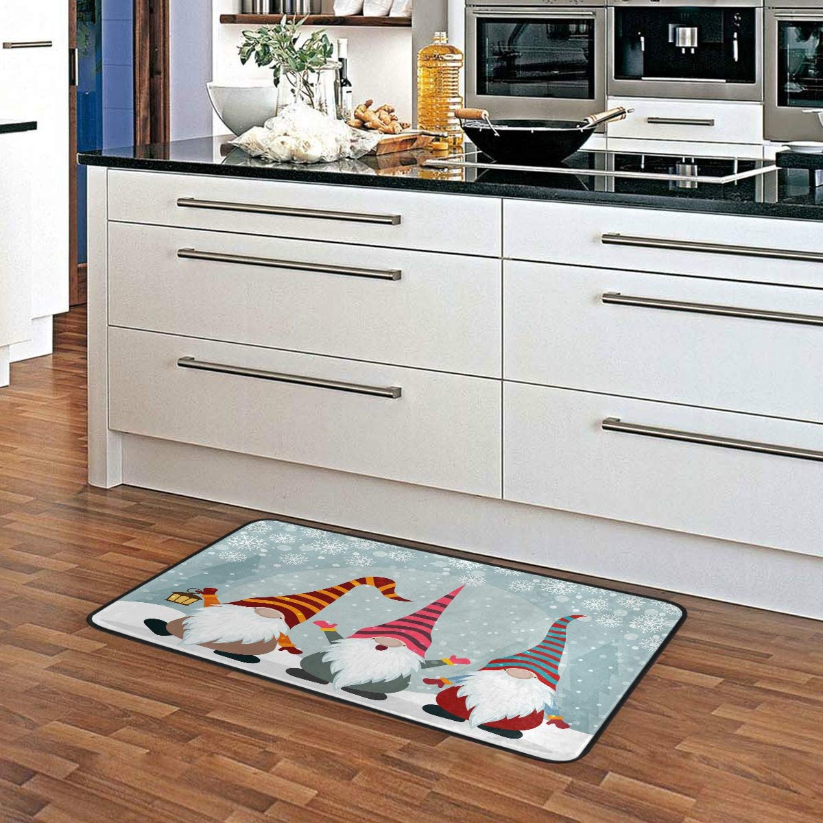 Cute Christmas Gnomes Anti-Fatigue Kitchen Mat - Non-Slip, Oil-Resistant, Easy Clean Floor Rug for Indoor/Outdoor Use - Perfect for Kitchen, Bathroom, Entryway & Doormat